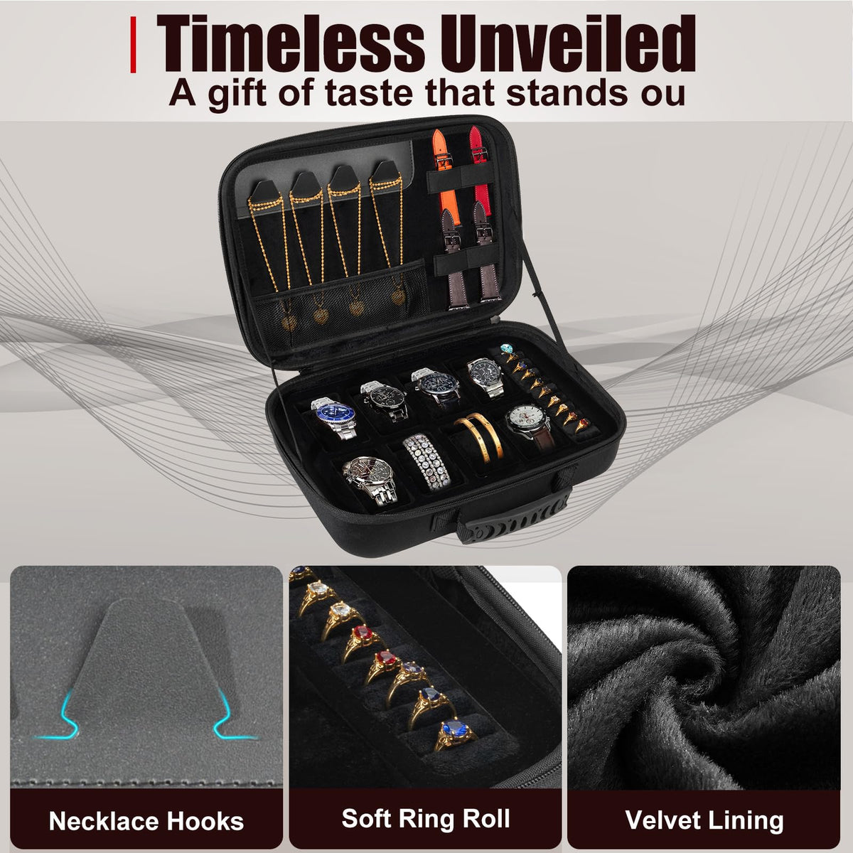 Travel Jewelry Box Watch Case 8 Slots Watch Organizer for - NIFUYOP Official Imagery - 5