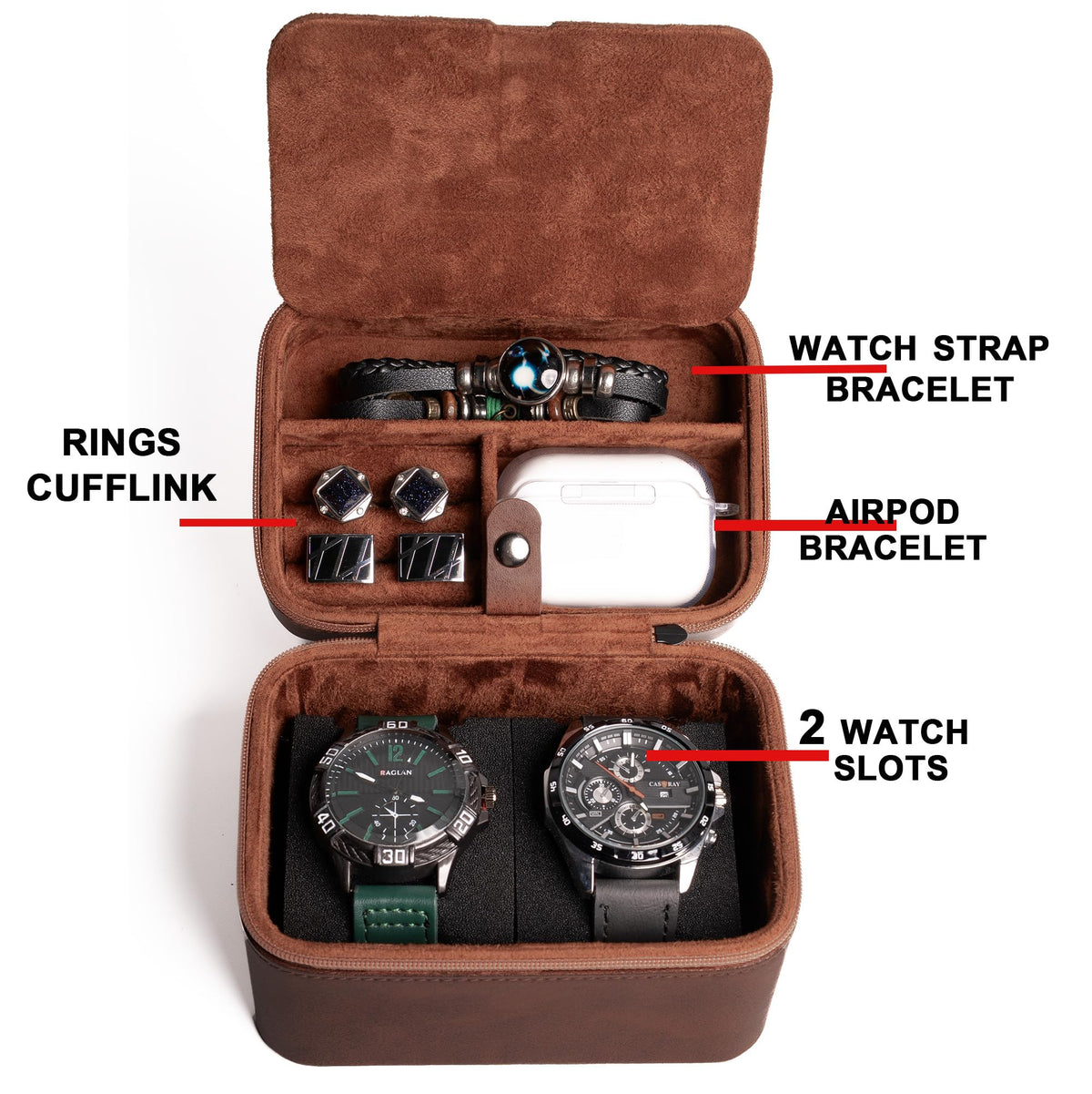 2 slot watch travel case organizer hard watch travel box - AUKURA Official Imagery - 5