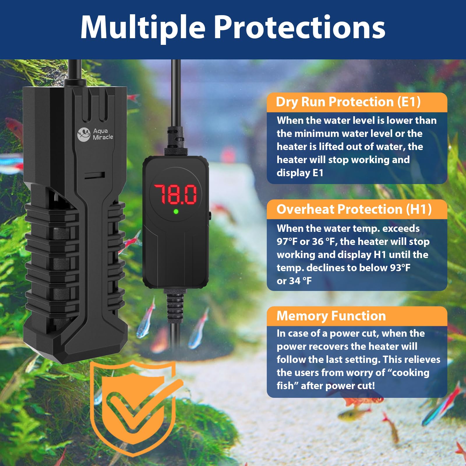 AquaMiracle Submersible Aquarium Heater with LED Digital Temp Dis - AquaMiracle Official Product View 7