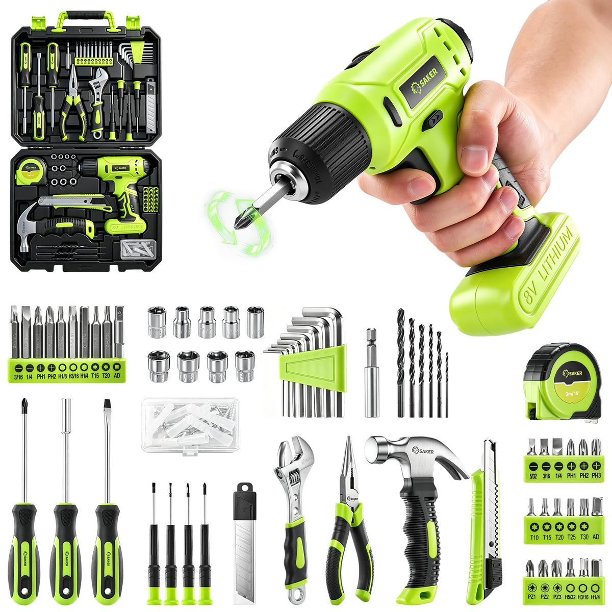 Saker 126 Piece Tool Set Tool kit with 8V Cordless Power - Saker Official Imagery - 2