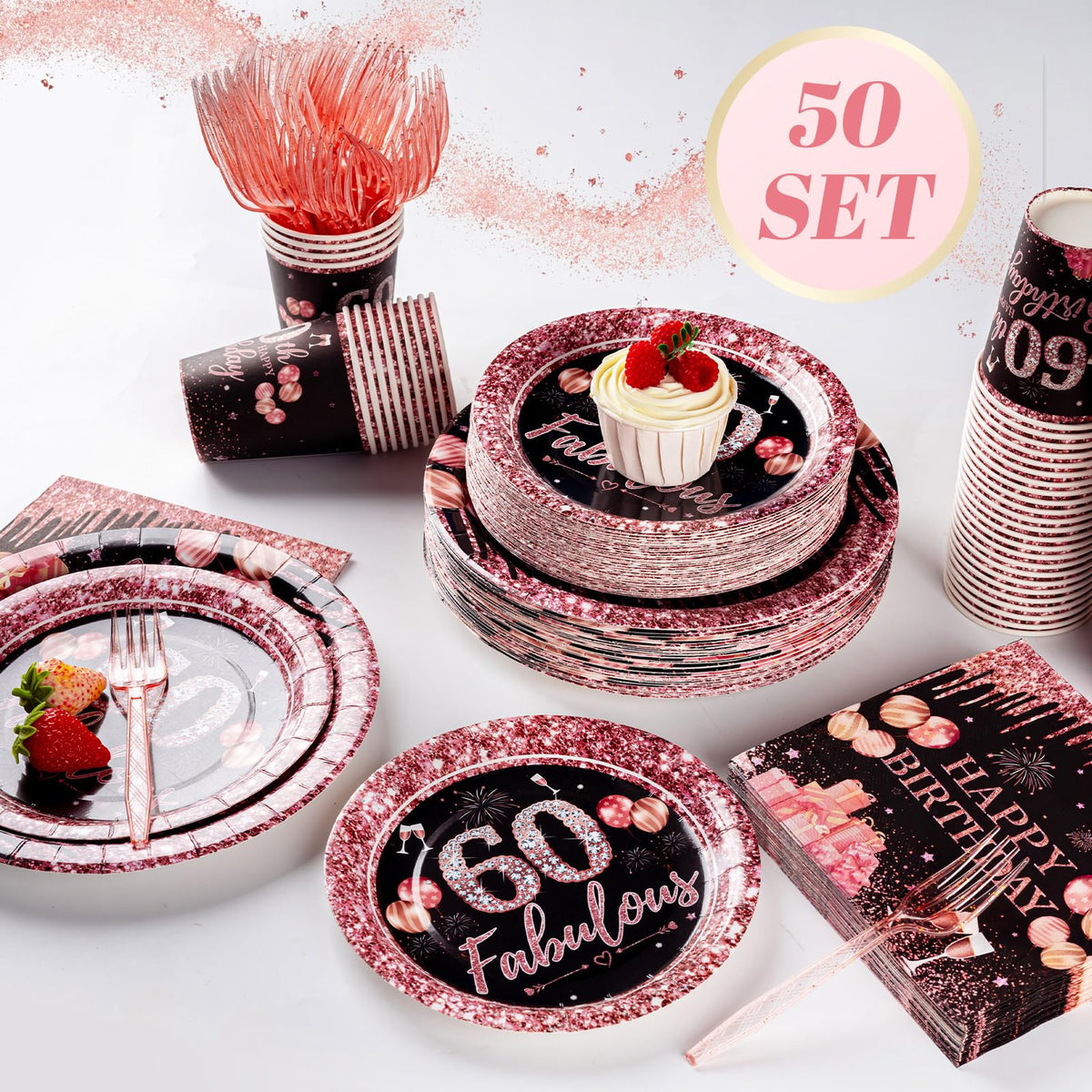 250PCS 60th Birthday Party Decorations for 50 Guests Black - Yaniio Official Imagery - 3