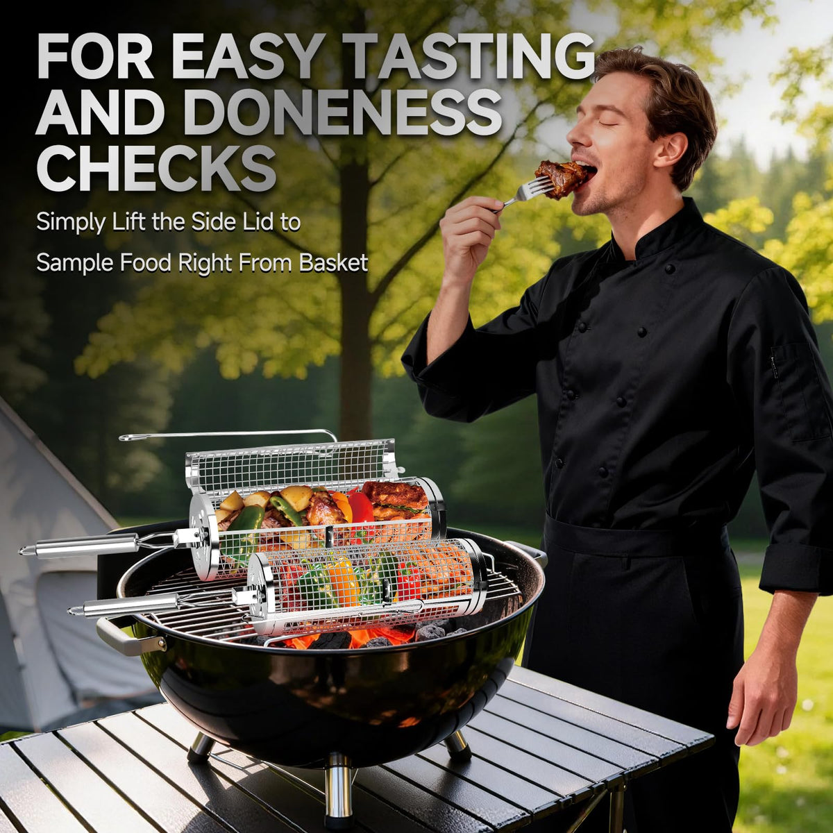 Rolling Grill Baskets Grill Accessories for Veggies Gifts - Chenovate Official Imagery - 7