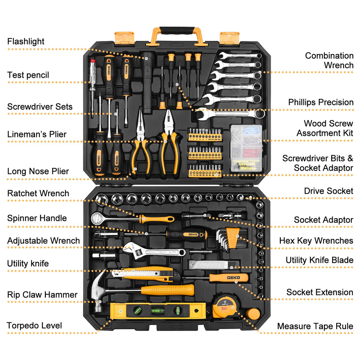 DEKOPRO 208 Piece Tool Set General Household Hand Tool Kit - DEKOPRO Official Imagery - 3
