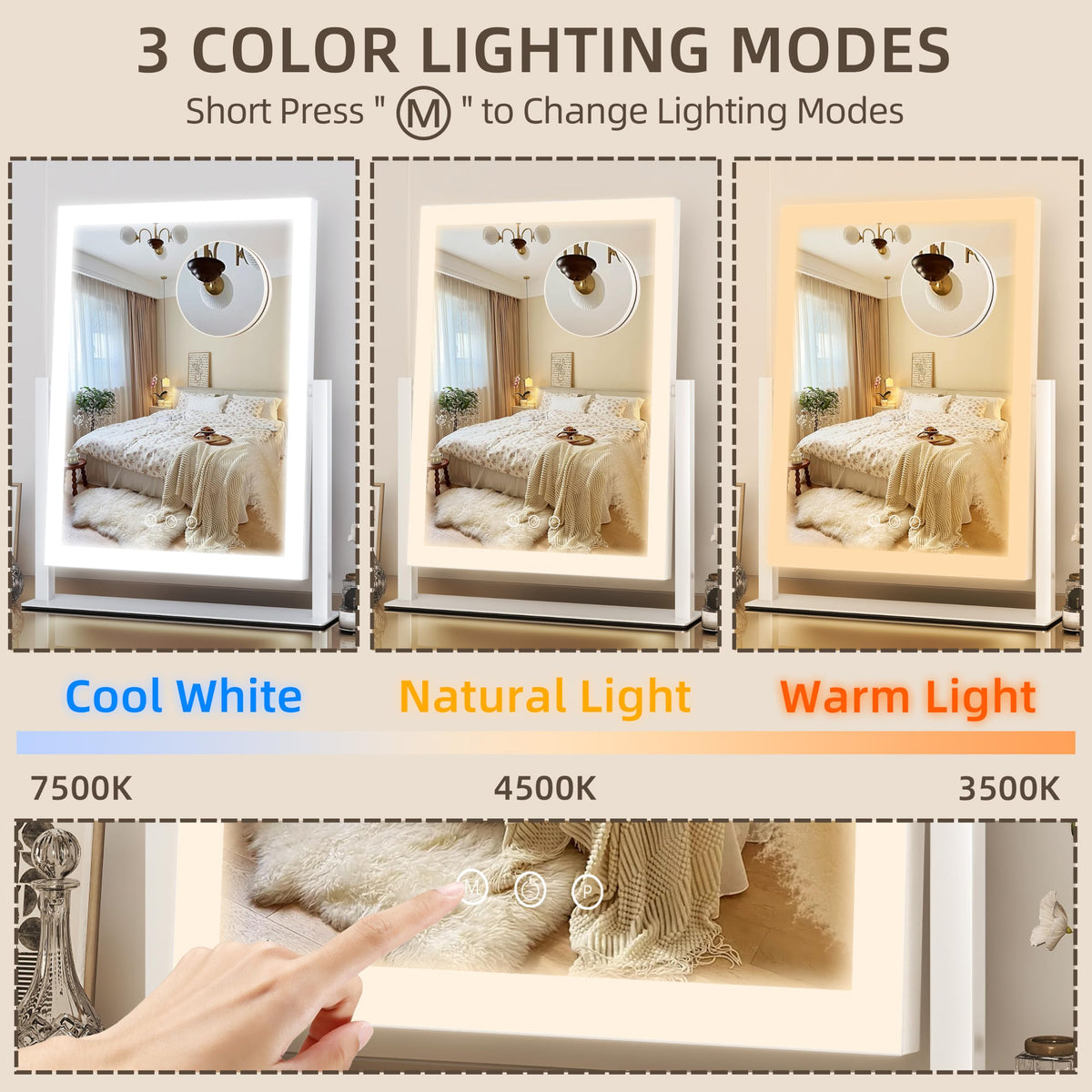 FENNO Rectangular Makeup Vanity Mirror with Lights 13x17 - FENNIO Official Imagery - 4