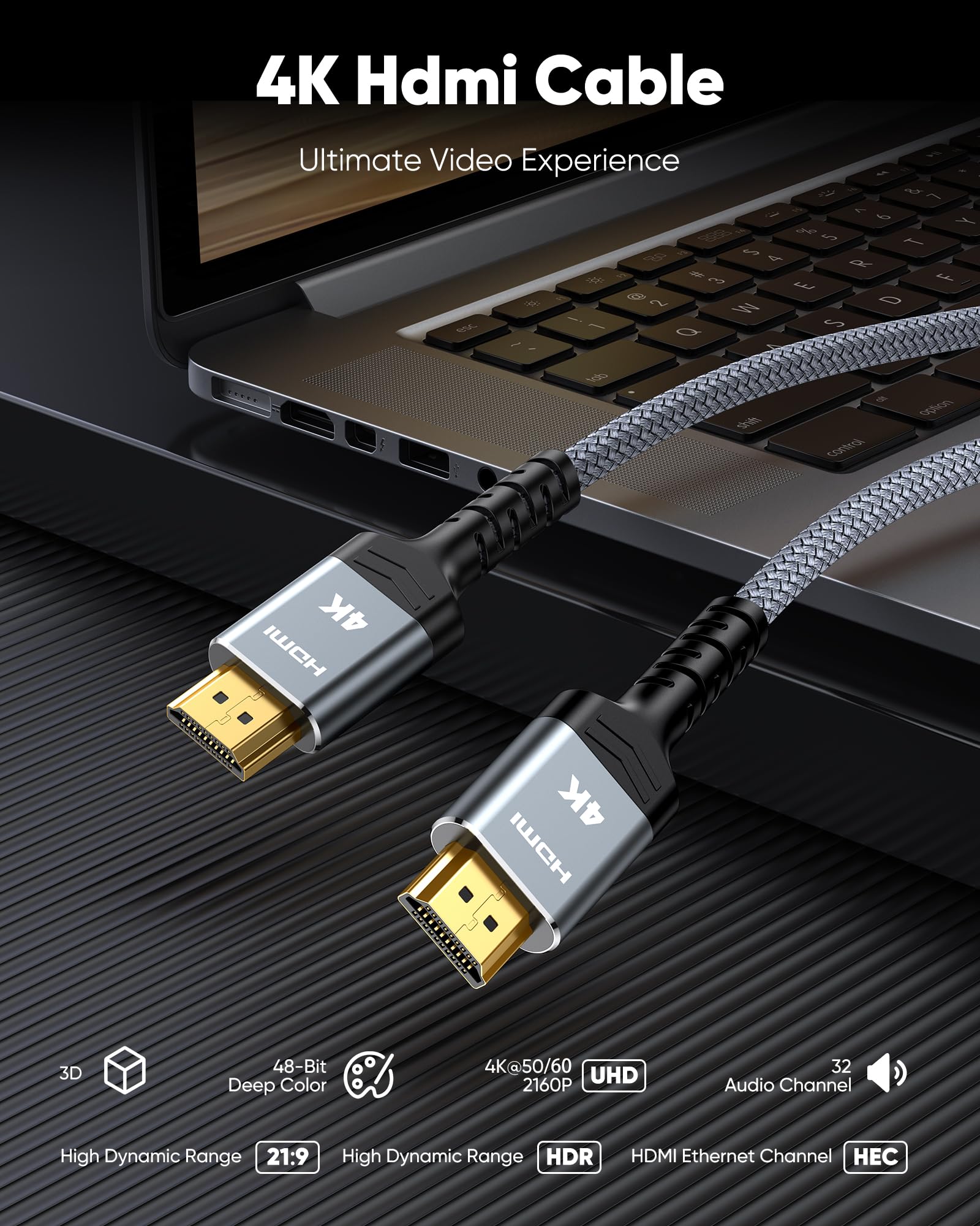 Highwings HDMI Cable 6.6 ft, 4K Ultra High Speed HDMI to HDMI Cor by Highwings - Angle View 4