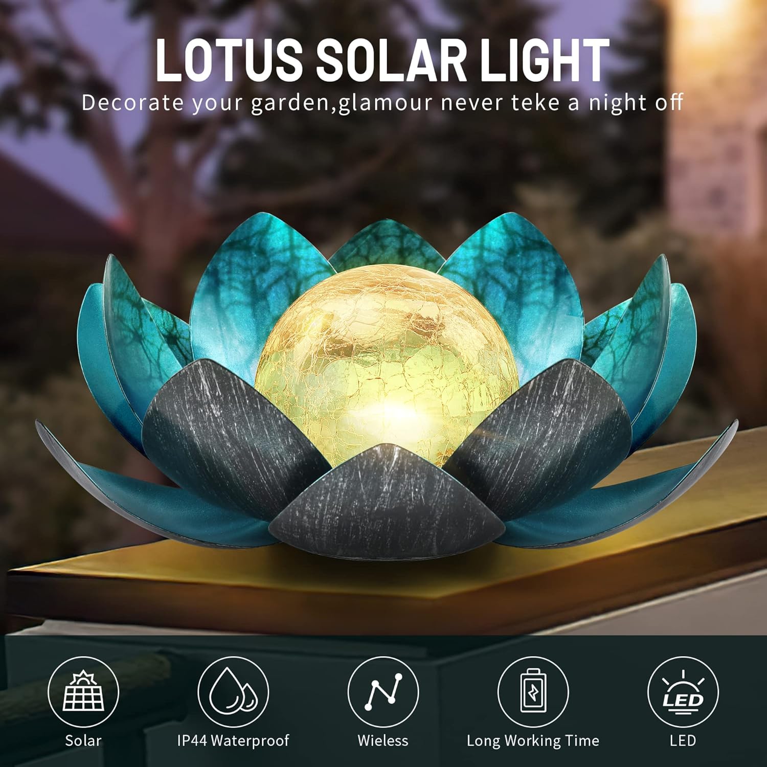 QZHP Lotus solar outdoor garden light with waterproof LED design, ideal for illuminating pathways and garden spaces.