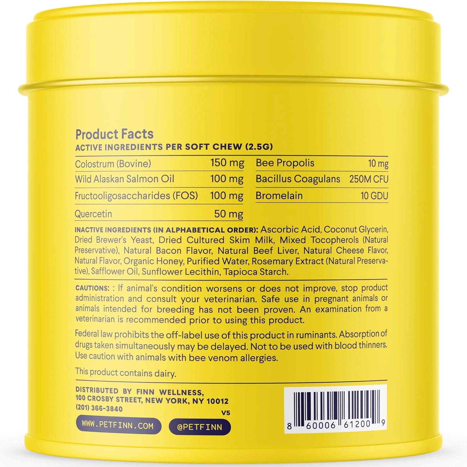 Finn Allergy & Itch for Dogs supplement bottle with label, supporting itchy skin and immune health in dogs.