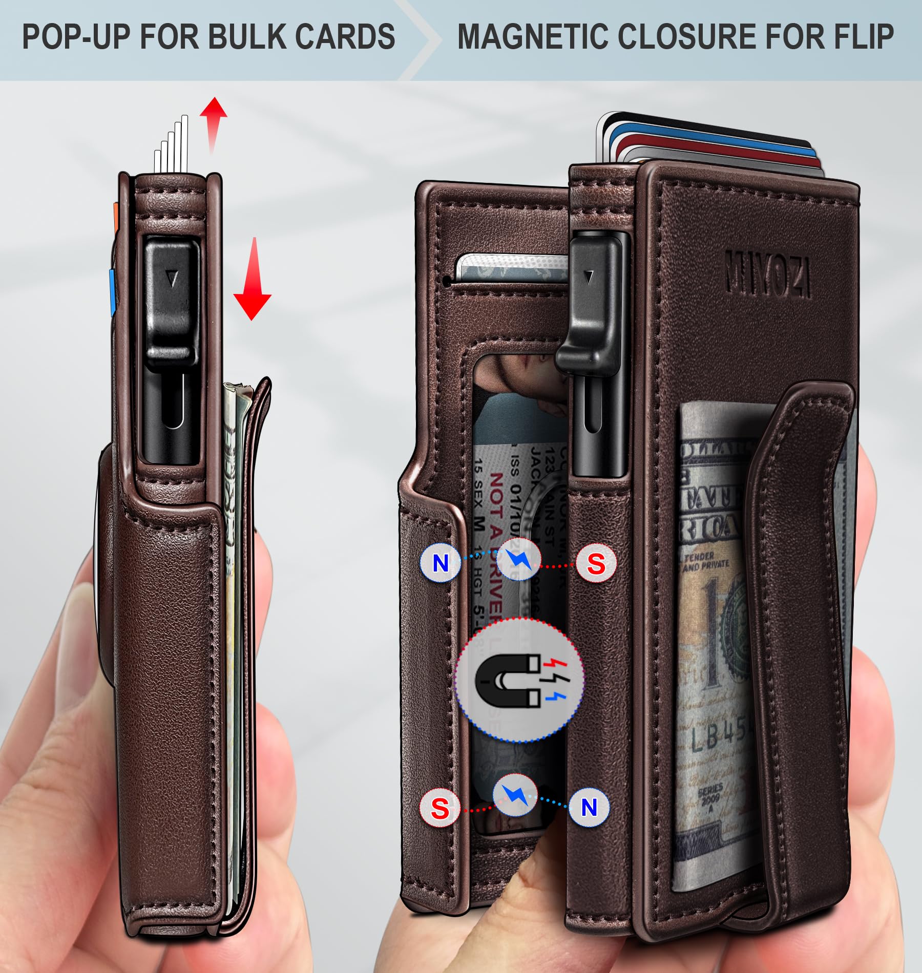 Miyozi AirTag Wallet for Men – RFID Blocking Metal Pop-Up