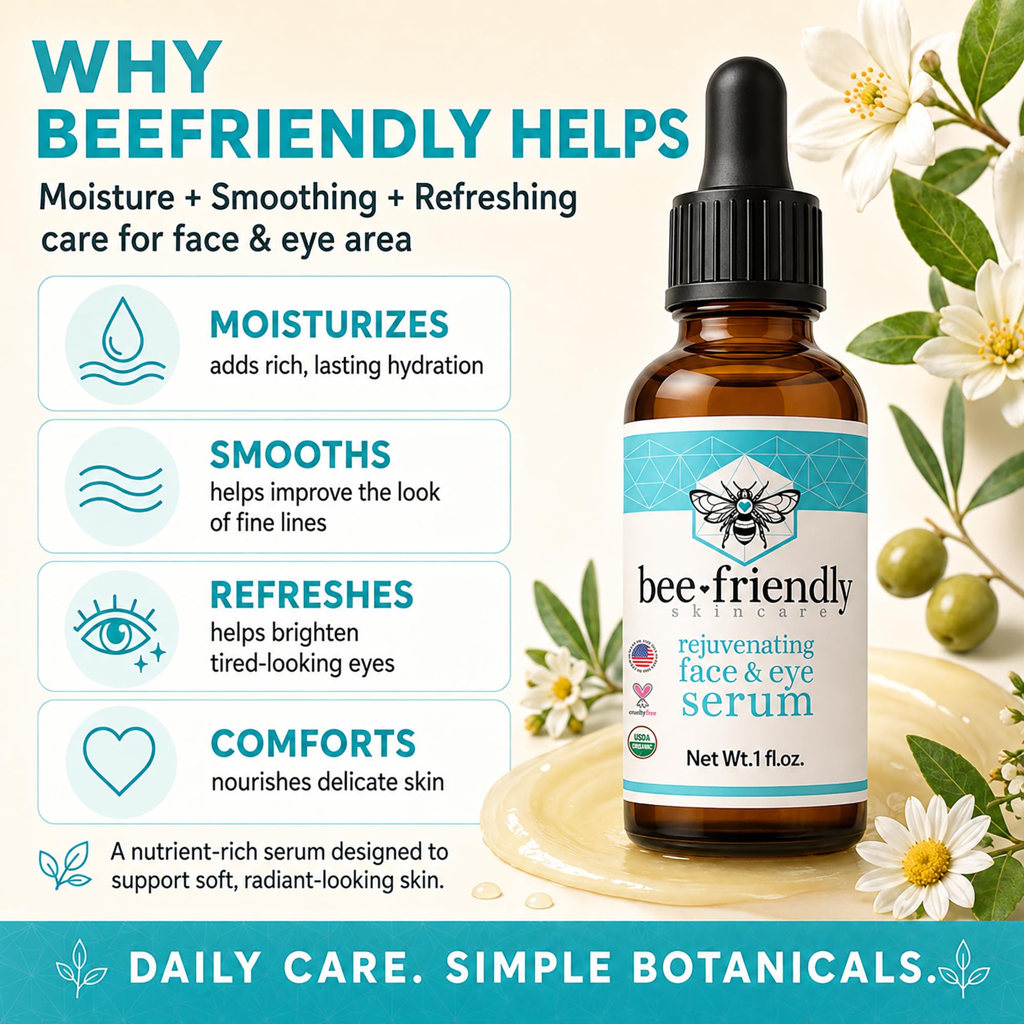 BeeFriendly® Organic Face & Eye Serum, Deep Hydration, Nourishes - BeeFriendly Official Product View 7