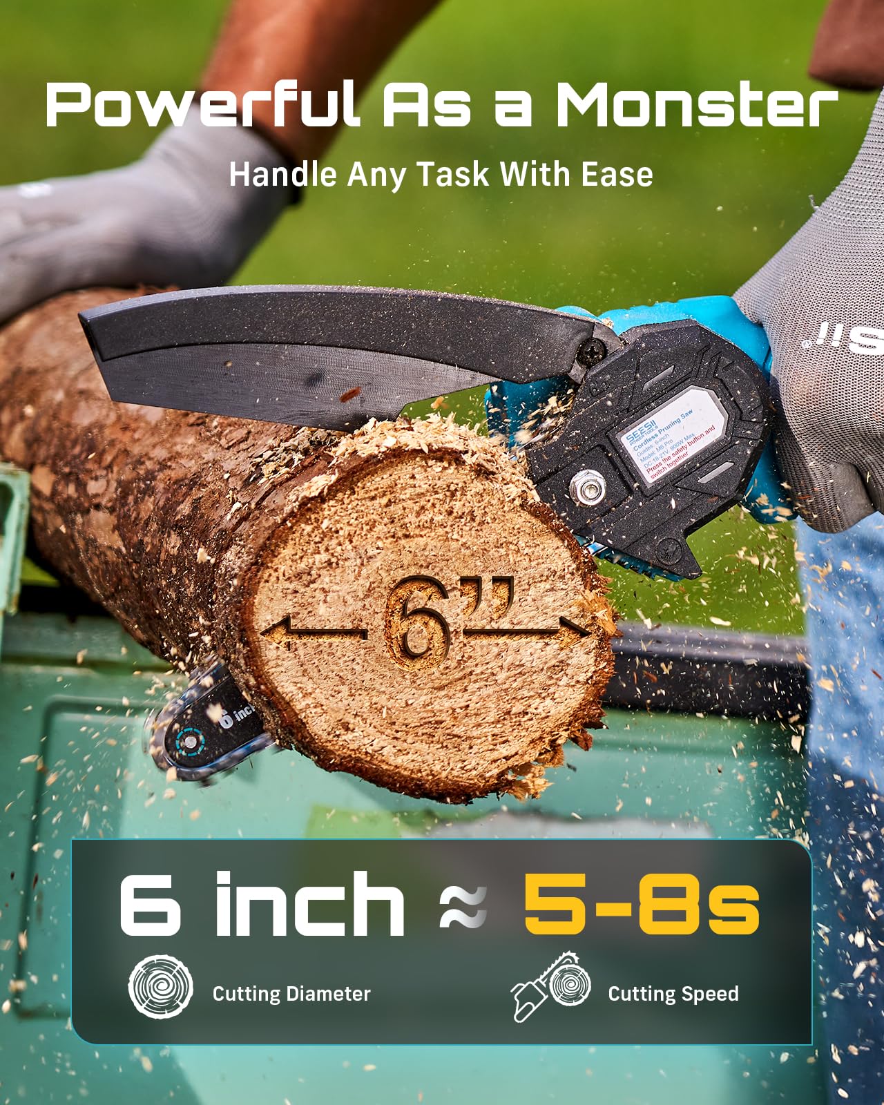 Seesii Mini Chainsaw, 6-inch Mini Chainsaw Cordless, Handheld Ele by Seesii - Angle View 5
