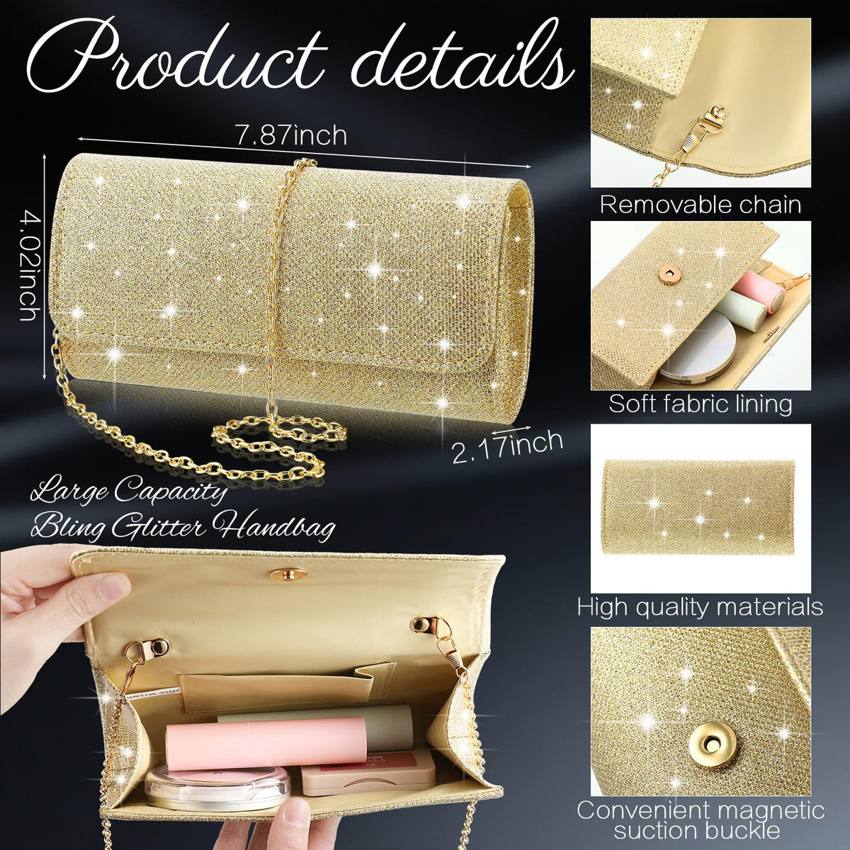 Canchiing 5 Pcs Rhinestone Jewelry Set Clutch Purse for - Canchiing Official Imagery - 4