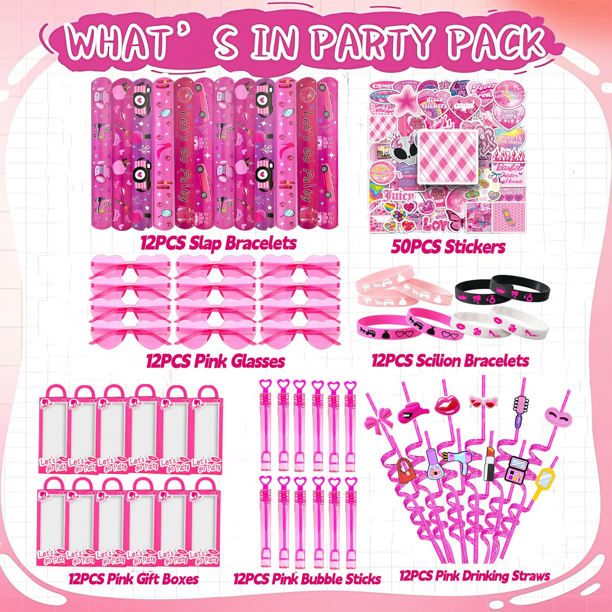 CHSLtmxq 122 PCS Pink Party Favors Toy Goodie Bag Stuffers - CHSLtmxq Official Imagery - 4