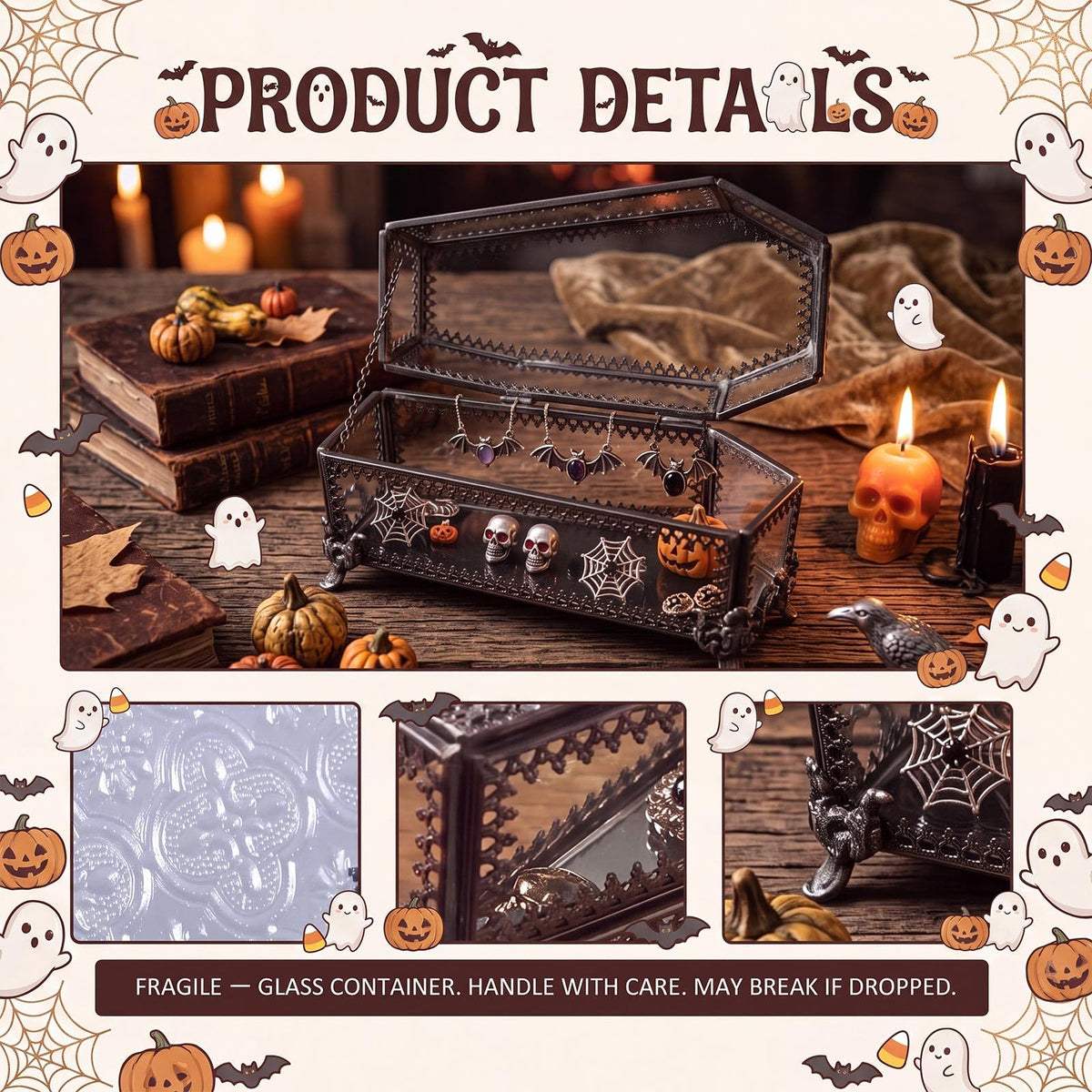 Vesici Halloween Glass Coffin Jewelry Box Embossed Trinket - Vesici Official Imagery - 7