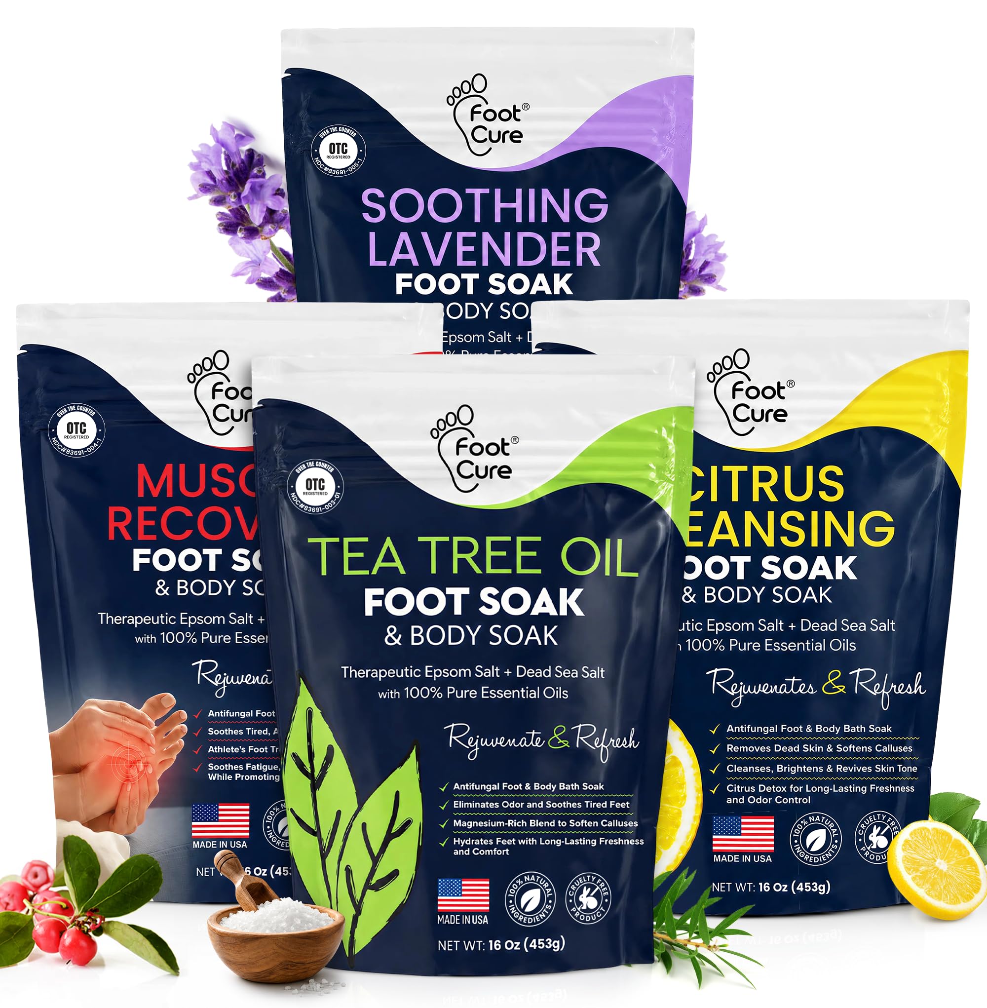 Tea Tree Oil Epsom Salt Foot Soak for Toenail Fungus Treatment, - FOOT CURE