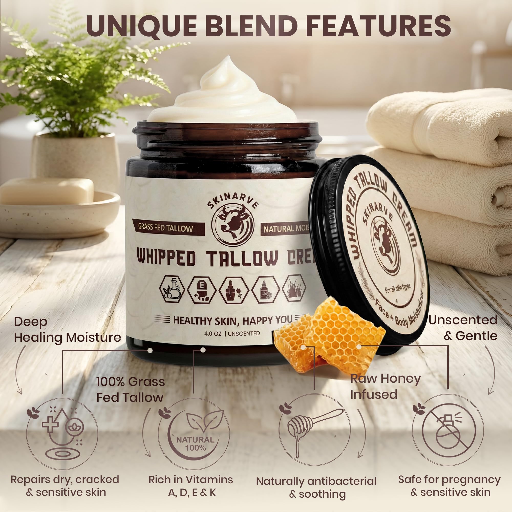 Beef Tallow for Skin 4oz Cream Organic Whipped Tallow and - SKINARVE Official Imagery - 4