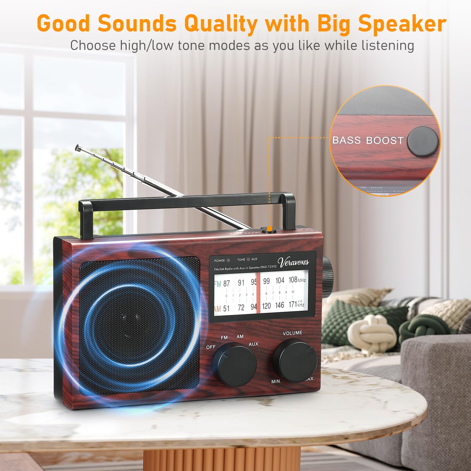 Veravoxes AM/FM Radio – Bass Control & Dual Power