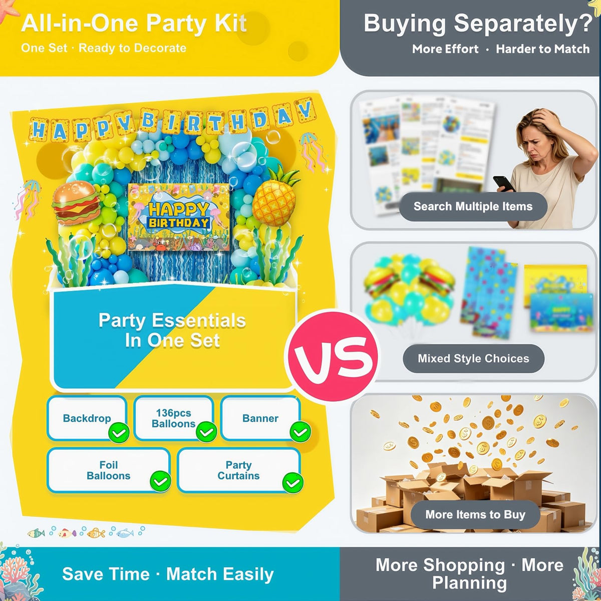 Daidle Sponge Birthday Decorations Kit 153Pcs Under the Sea - Daidle Official Imagery - 6