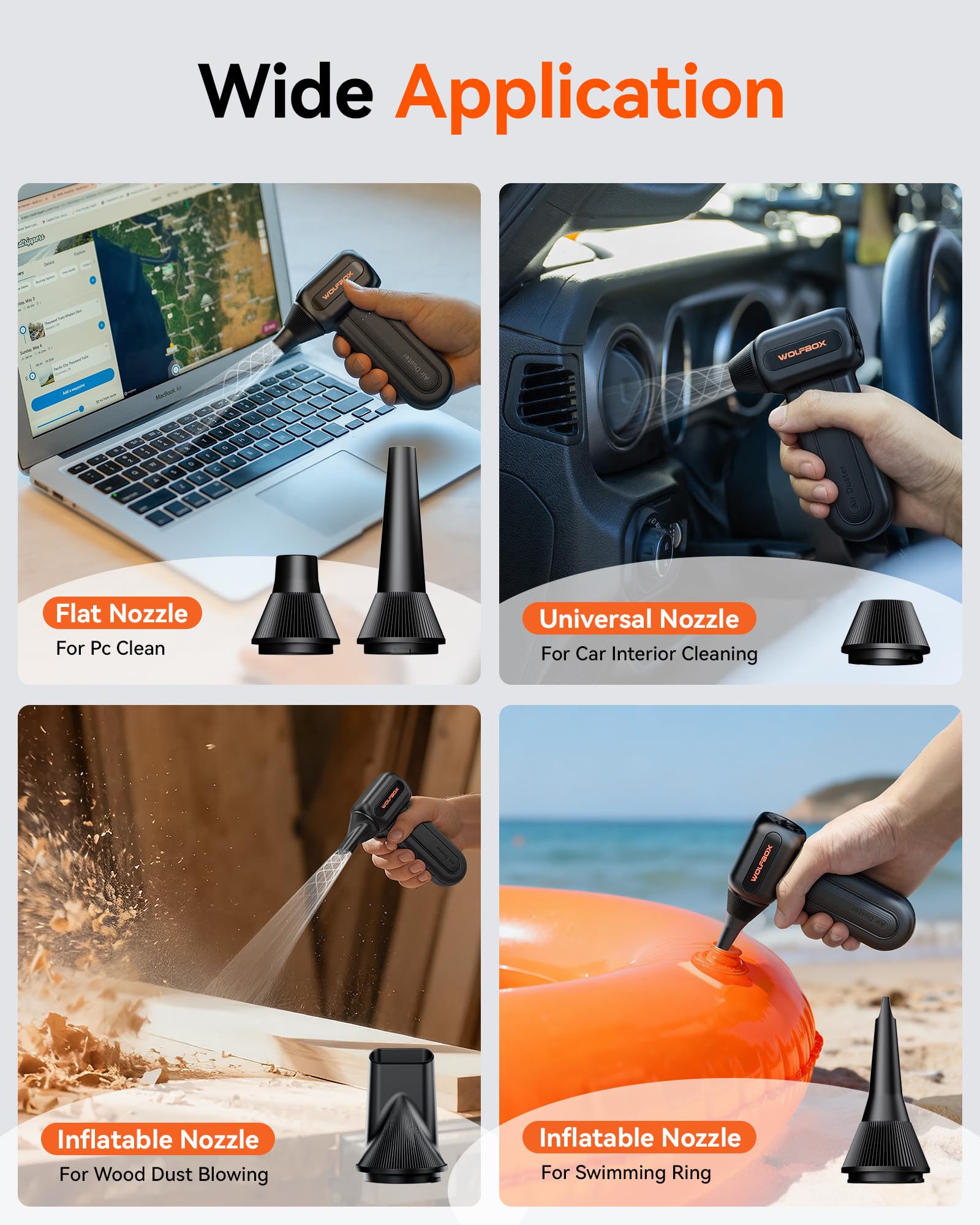 WOLFBOX MF60 Compressed Air Duster, 3-Speed Adjustable, Electric, - WOLFBOX Official Product View 8