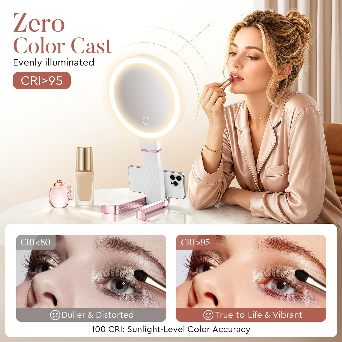 MIYADIVA Travel Makeup Mirror with Lights Height Adjustable - MIYADIVA Official Imagery - 7