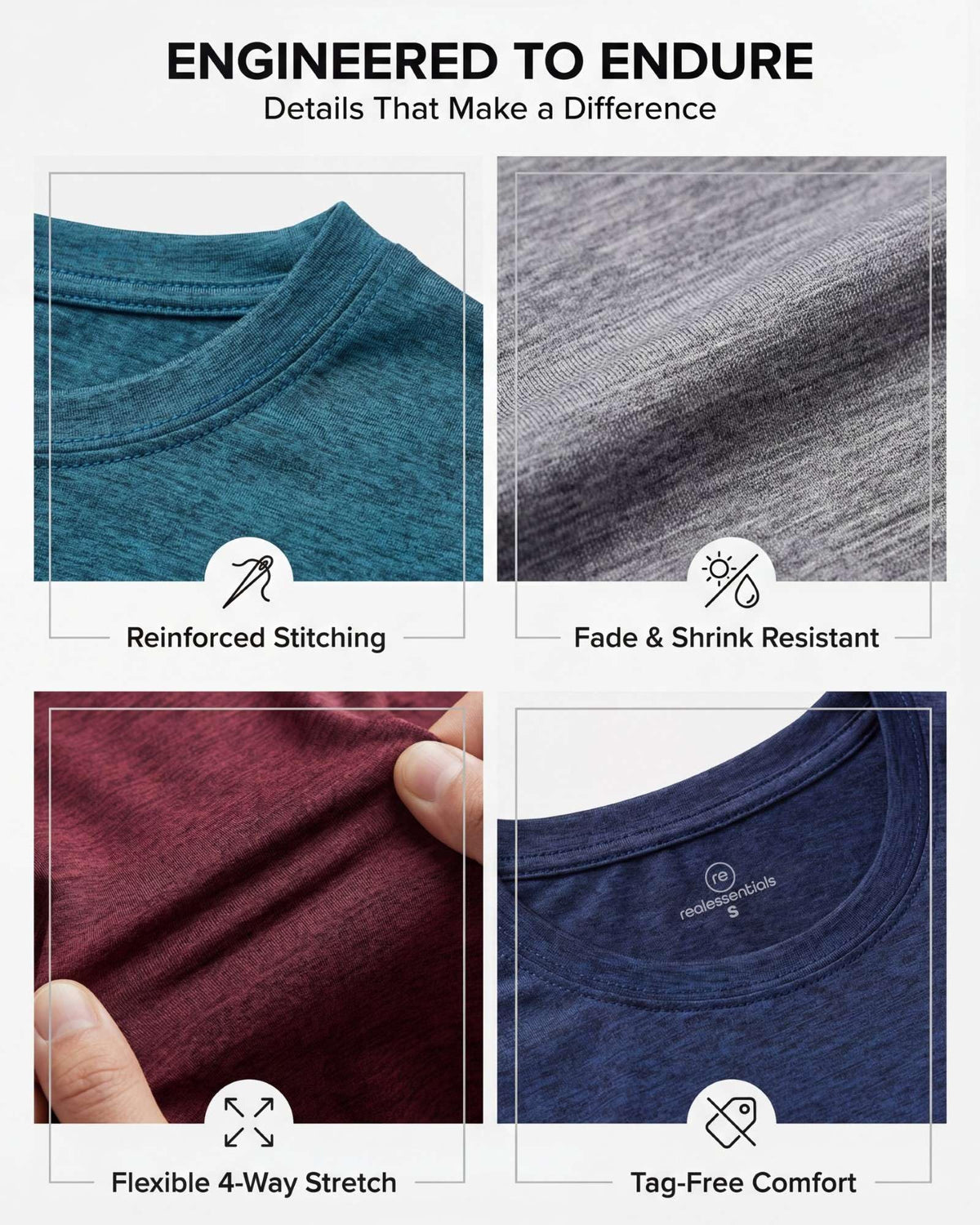 5 Pack Men s Dry Fit Workout T Shirts Crew Neck Athletic Gym - Real Essentials Official Imagery - 5