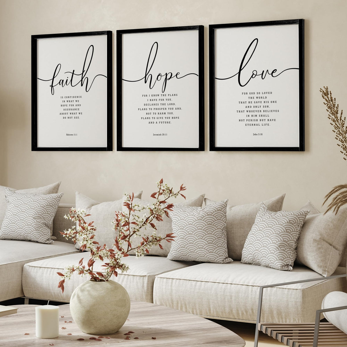 Houmury Set of 3 Framed Farmhouse Bible Verses Wall Decor - Houmury Official Imagery - 4