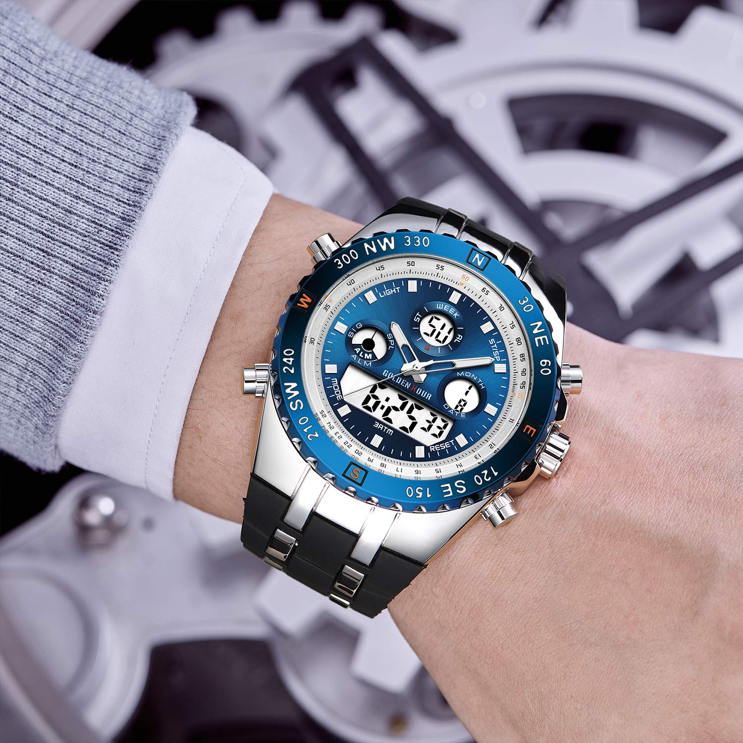 GOLDEN HOUR Military Sports Watch – Silver Blue