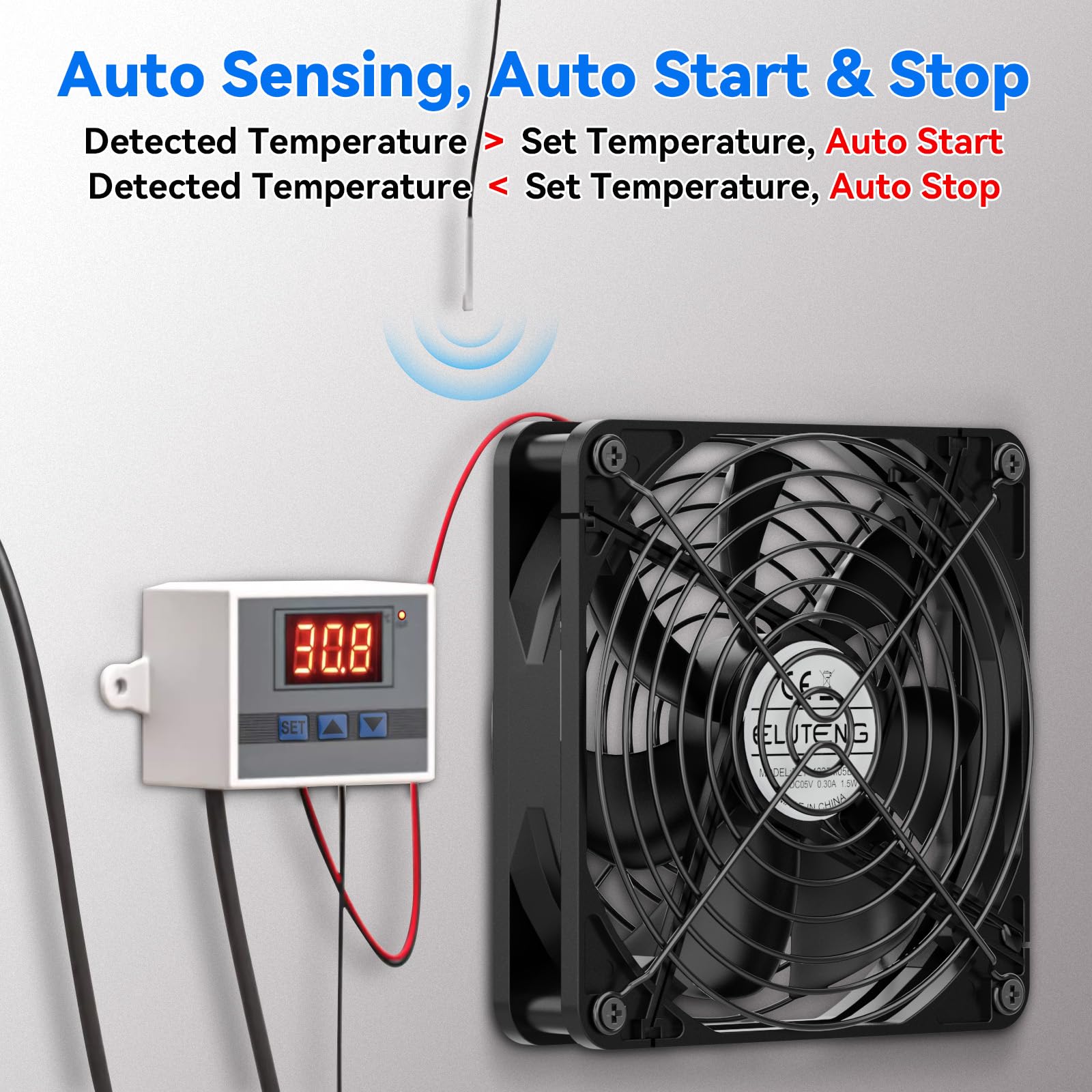 ELUTENG USB Fan 140mm with Digital Temperature Controller, 5V USB - ELUTENG Official Product View 5
