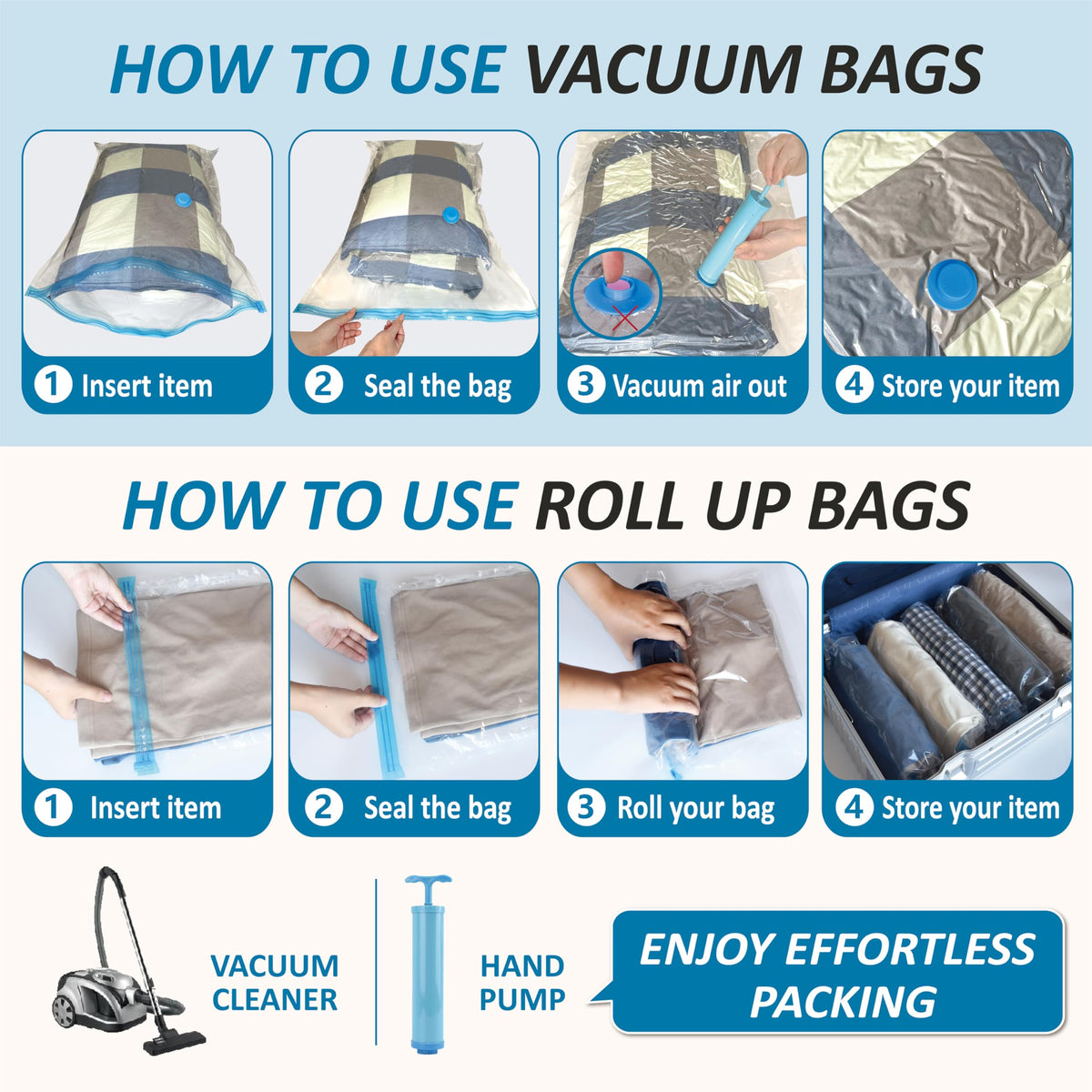 Vacuum Storage Bags with Hand Pump Vacuum Seal Space Saver - Cozy Essential Official Imagery - 8