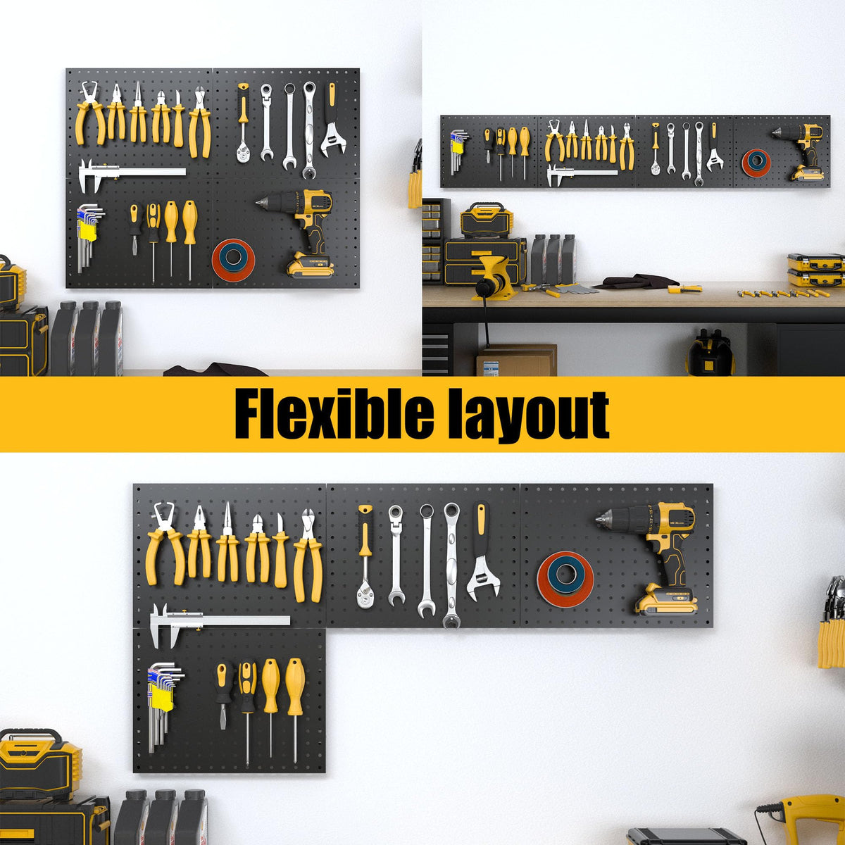 Peg Board 4 Pack Metal Black Pegboard Panels with 50 Hooks - Spampur Official Imagery - 8