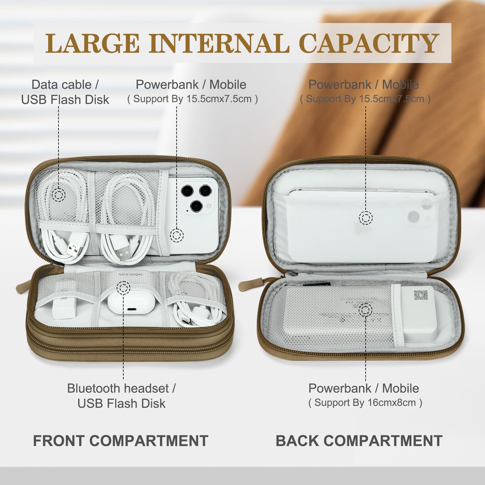 FYY Electronic Organizer, Travel Tech Pouch Bag, Cable Organizer Brown - View 3