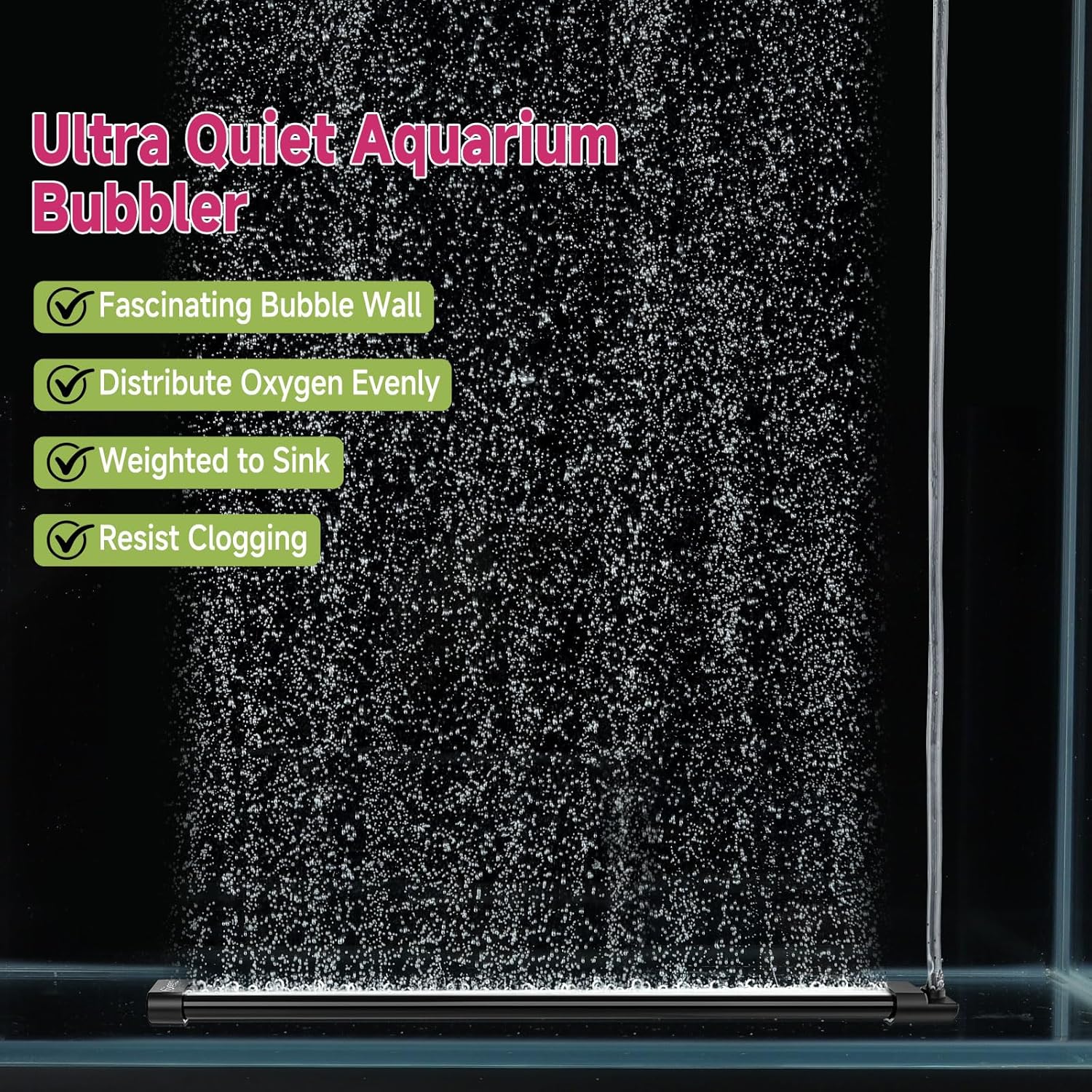 hygger Aquarium Bubble Curtain Wall with air stone and accessories, quiet fish tank aeration system for vibrant underwater environment