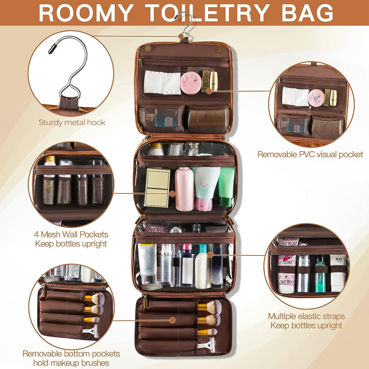 Elviros Hanging Toiletry Bag for Men PU Leather Shaving Dopp - Elviros Official Imagery - 7