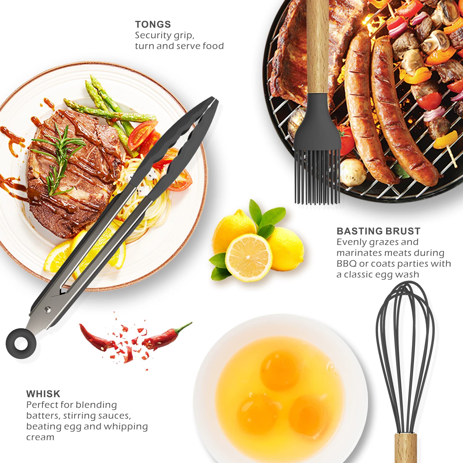 oannao Silicone Cooking Utensils Kitchen Utensil Set - 446°F Heat by oannao - Angle View 5