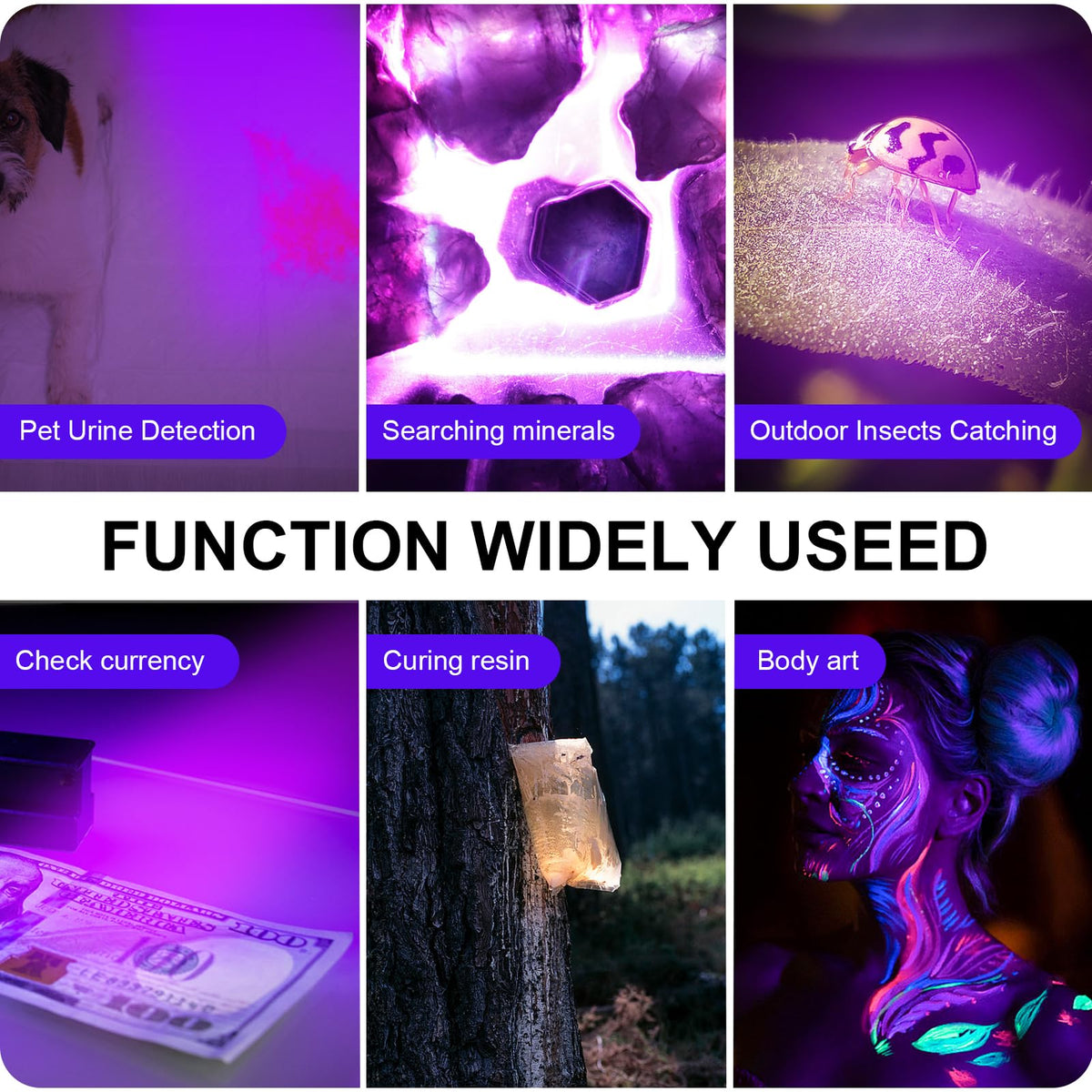 365nm UV Flashlight 30W Rechargeable Black Light with Filter - ANYGO Official Imagery - 8
