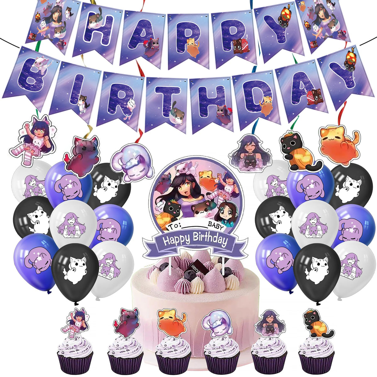 91 pcs Cat Game Birthday Party Supplies Plushies Cat Theme - Jlemon Official Imagery - 3
