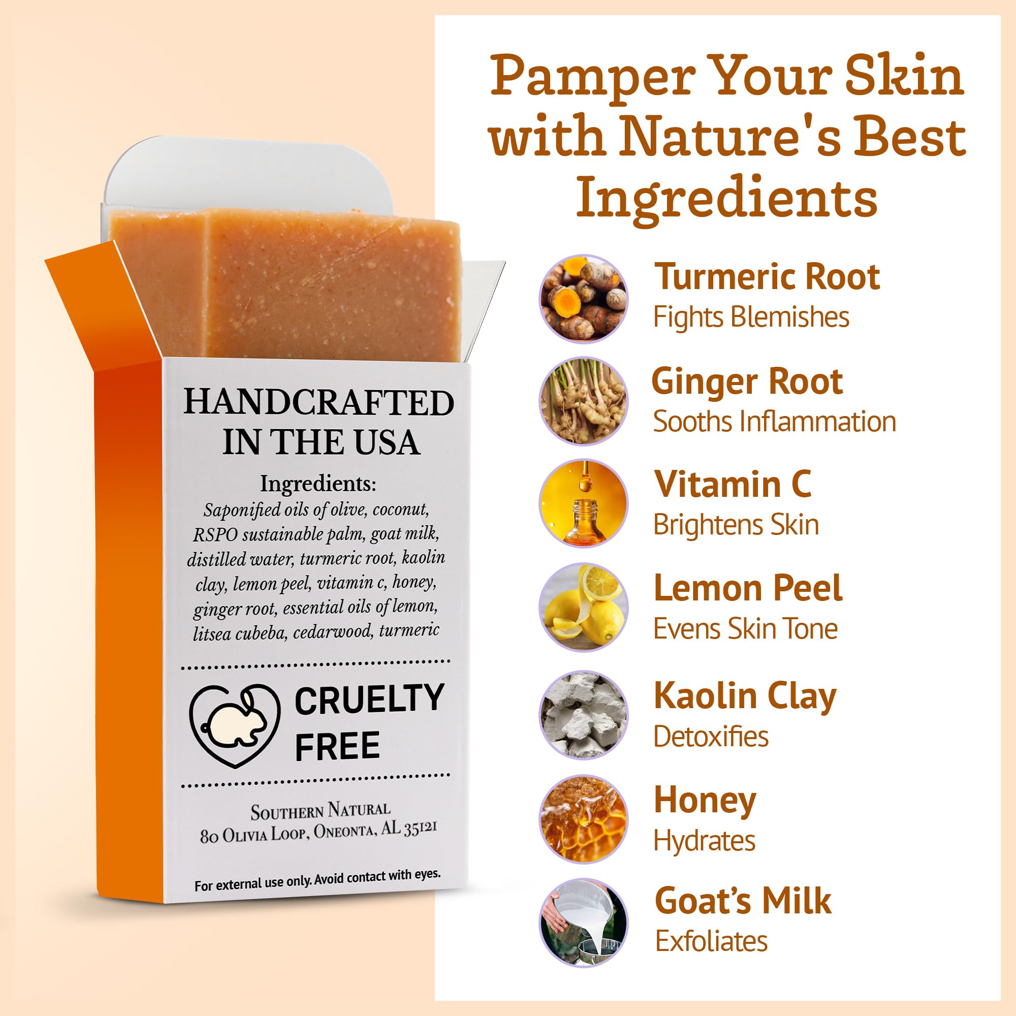 Southern Natural Turmeric Soap Bar 3 Pack For Face Body With - Southern Natural Official Imagery - 4