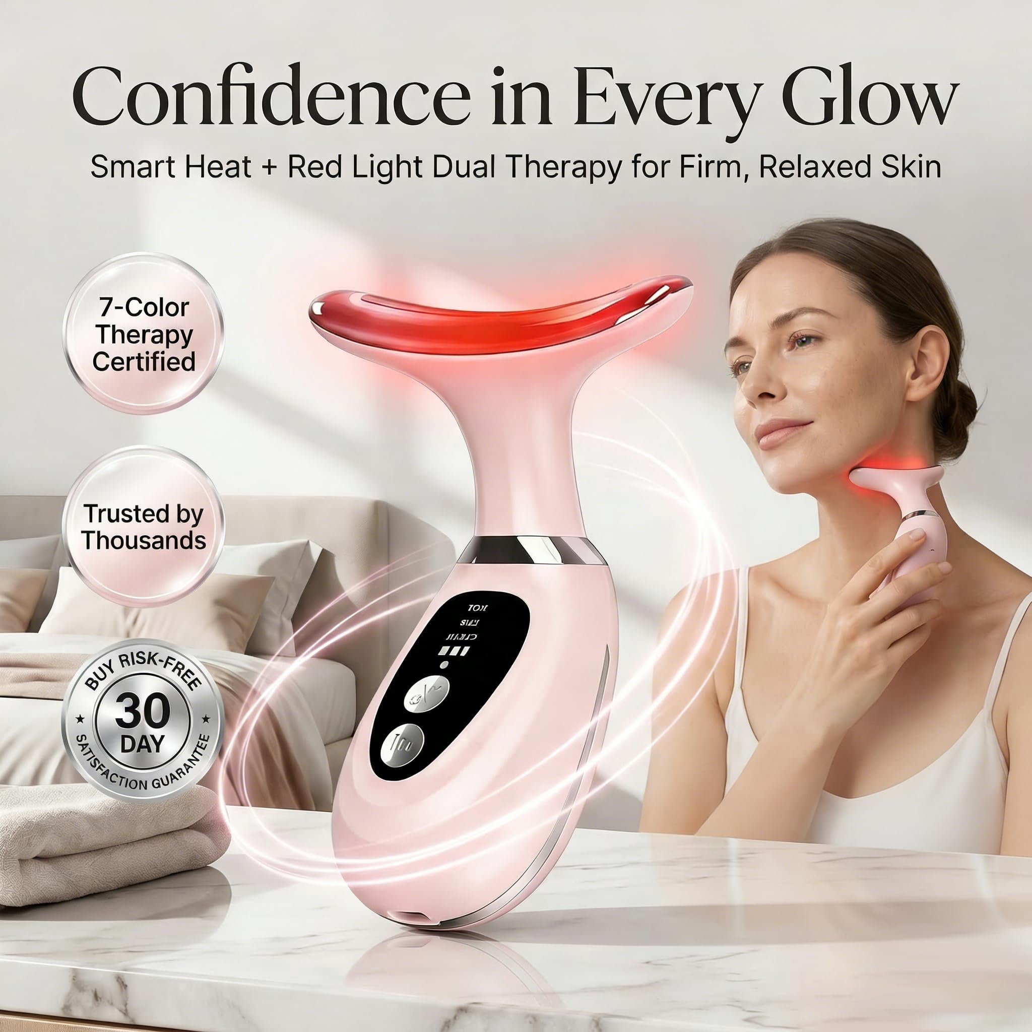 7-Color LED Light Facial Massager Set, Face and Neck Massager - erdnretl