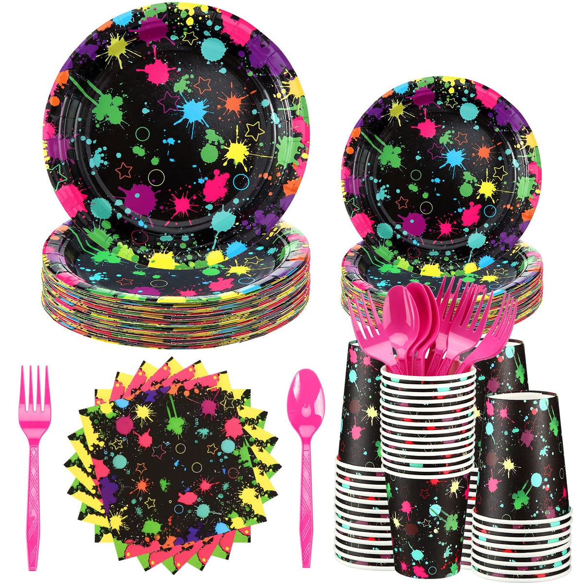 Yingzhao 180 Pcs Neon Glow Party Supplies Serves 30 Guests - Yingzhao Official Imagery - 1