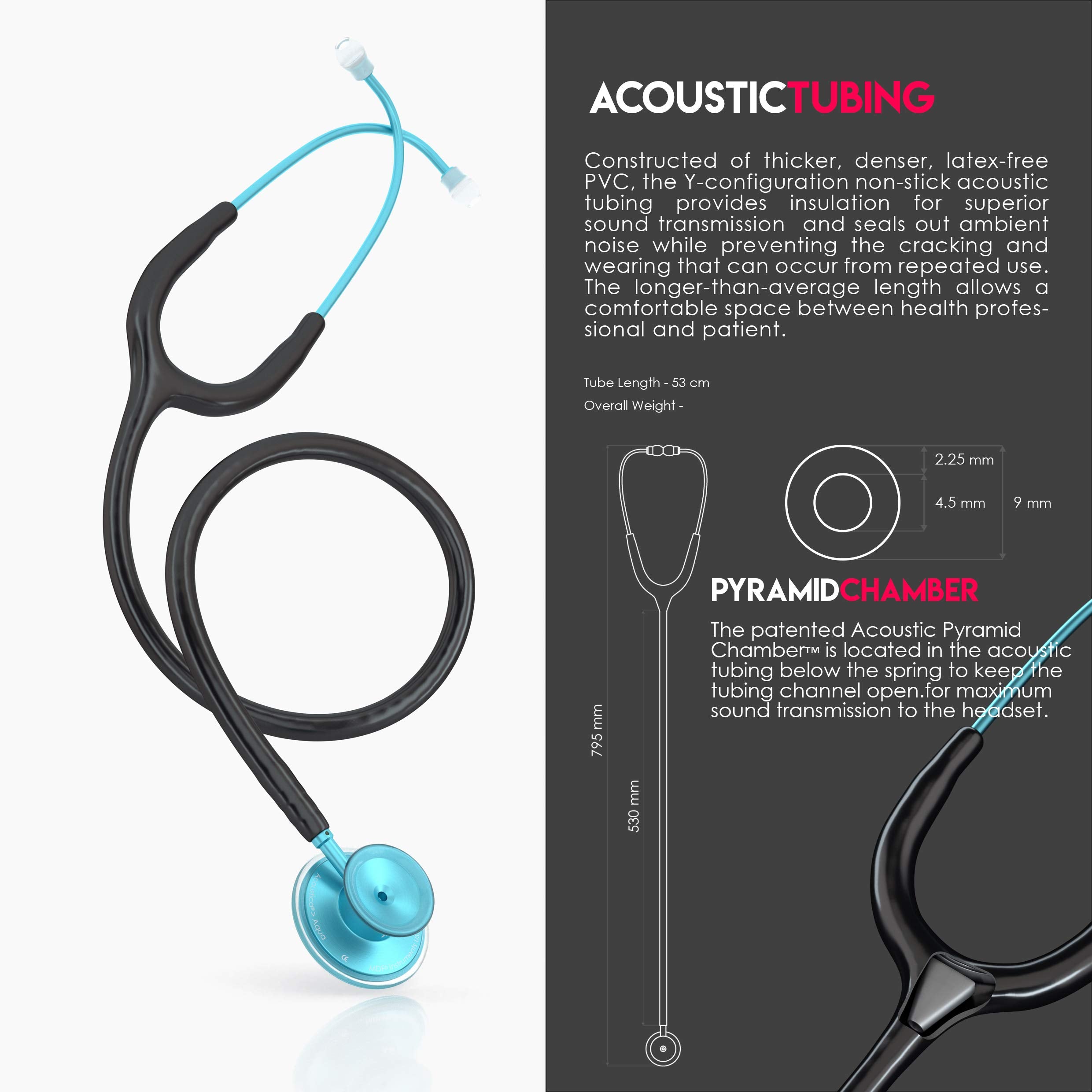 MDF Acoustica Stethoscope – Dual Head, Aqua/Black, Lifetime Warranty
