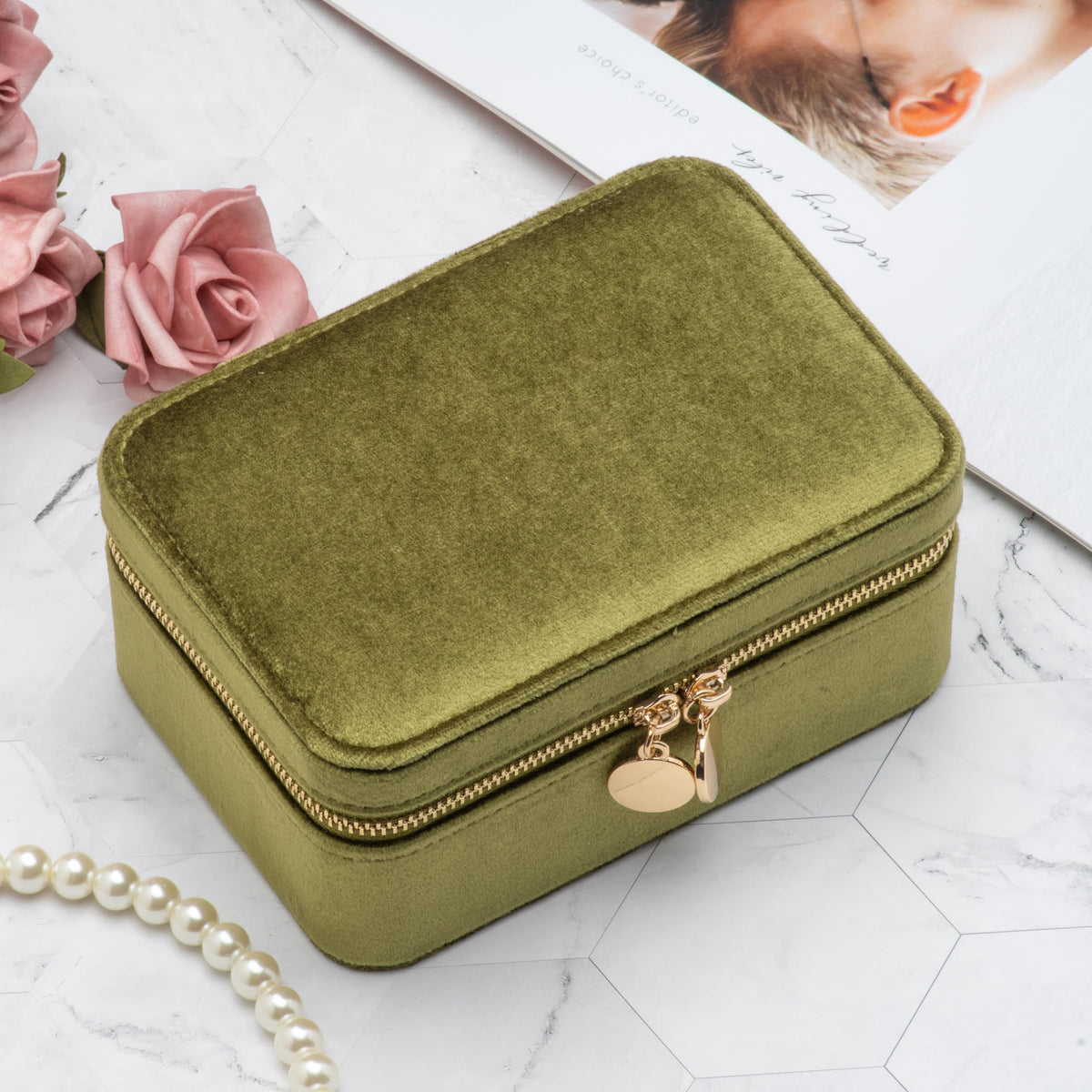 Velvet Travel Jewelry Organizer Box Storage Case with Zipper - COWFEX Official Imagery - 3