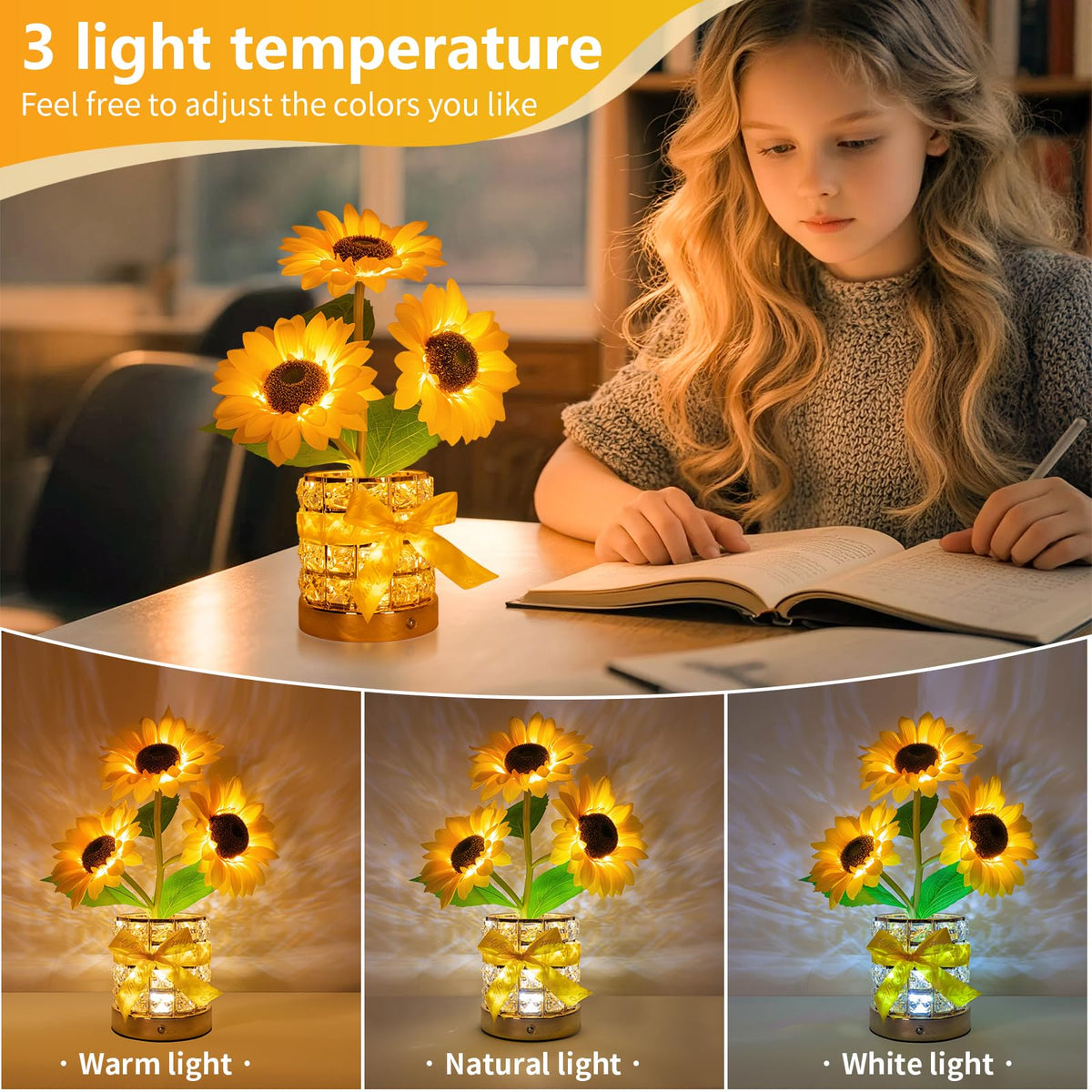 Sunflower LED Lamp USB Rechargeable Touch Night Light 3 - YWYWLED Official Imagery - 4