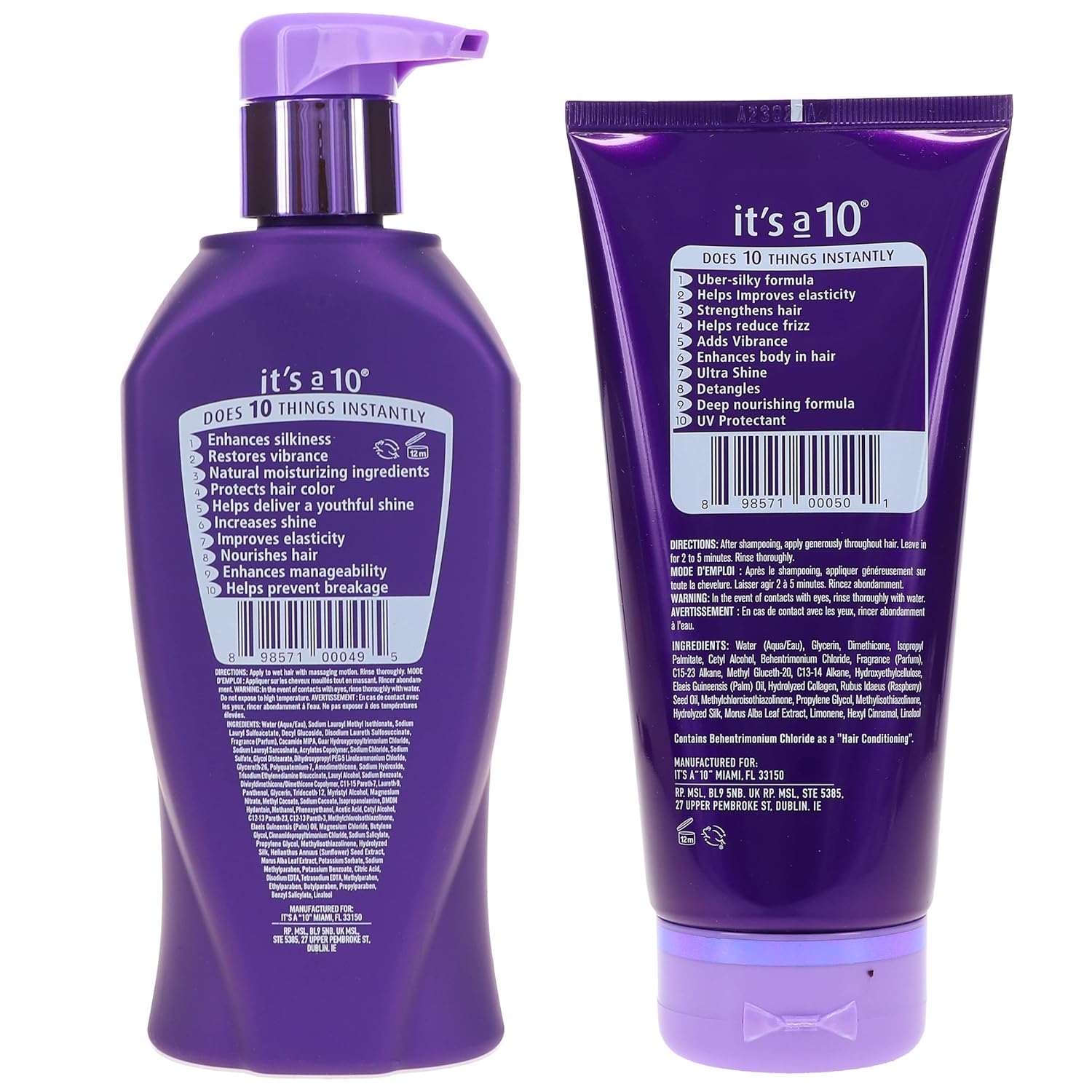 It's a 10 Haircare Silk Express Miracle Silk Shampoo and Conditioner bottles, featuring sleek packaging with black and gold accents.