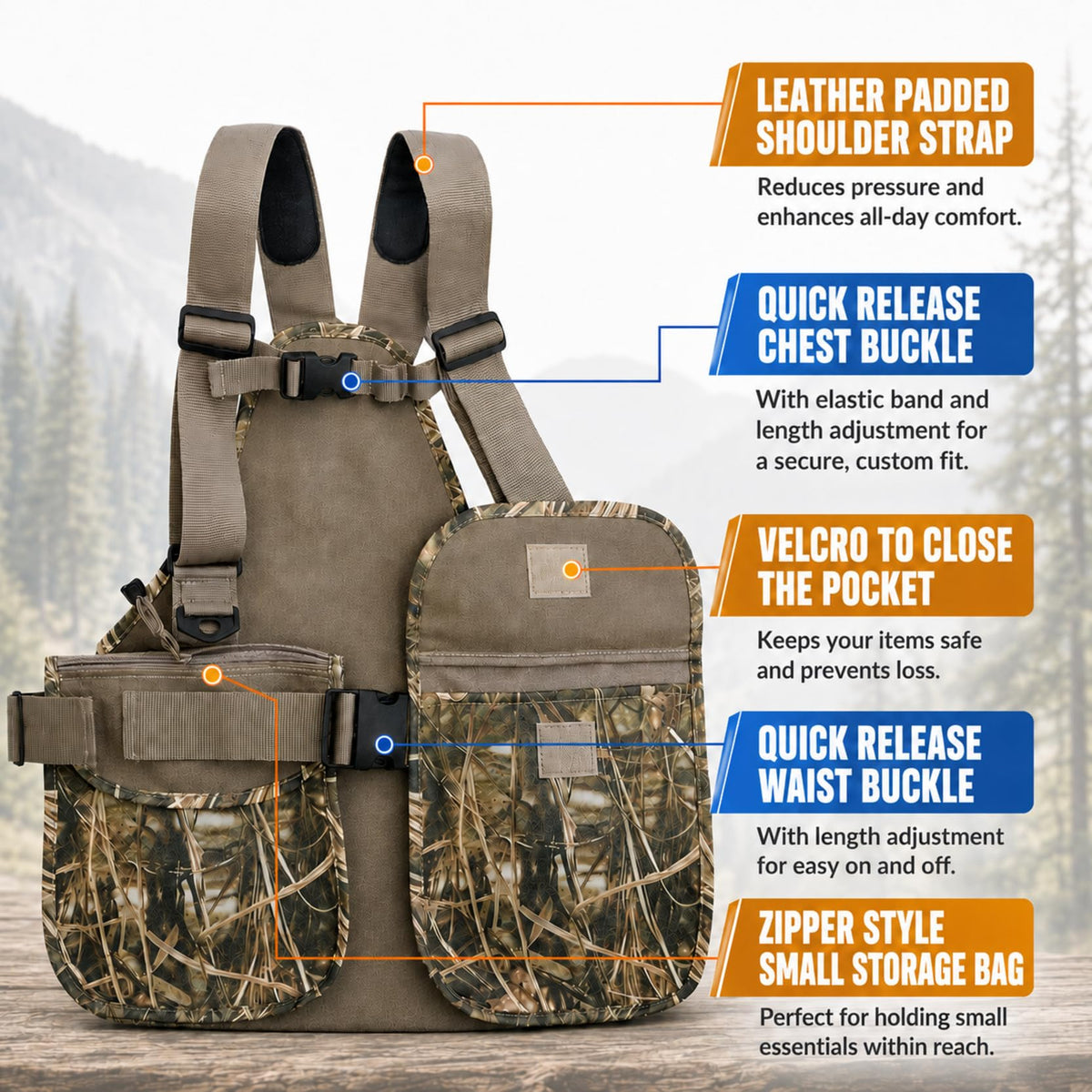 Upland Bird Hunting Vest with Game Pouch Tactical Vest - HUNTPAL Official Imagery - 3