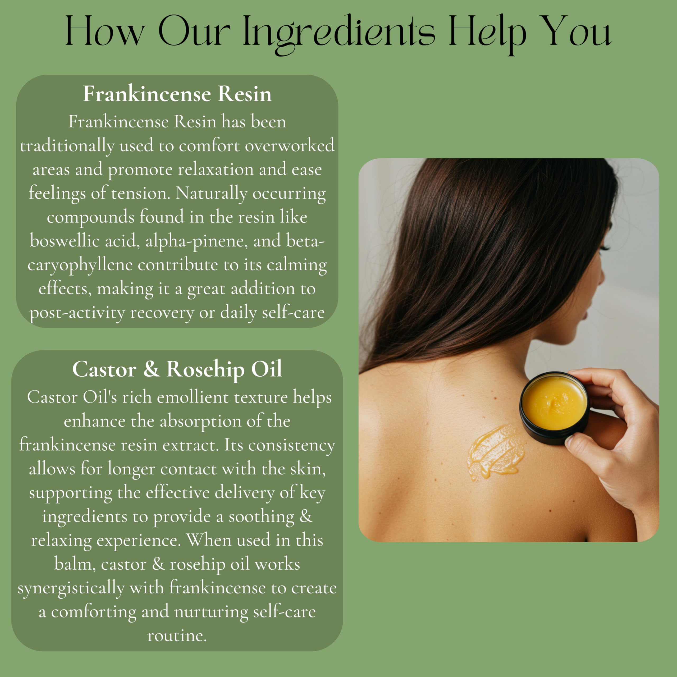 Beauty Glow Frankincense Resin Balm for skin, muscles, and joints, shown in a jar with natural resin and balm texture.