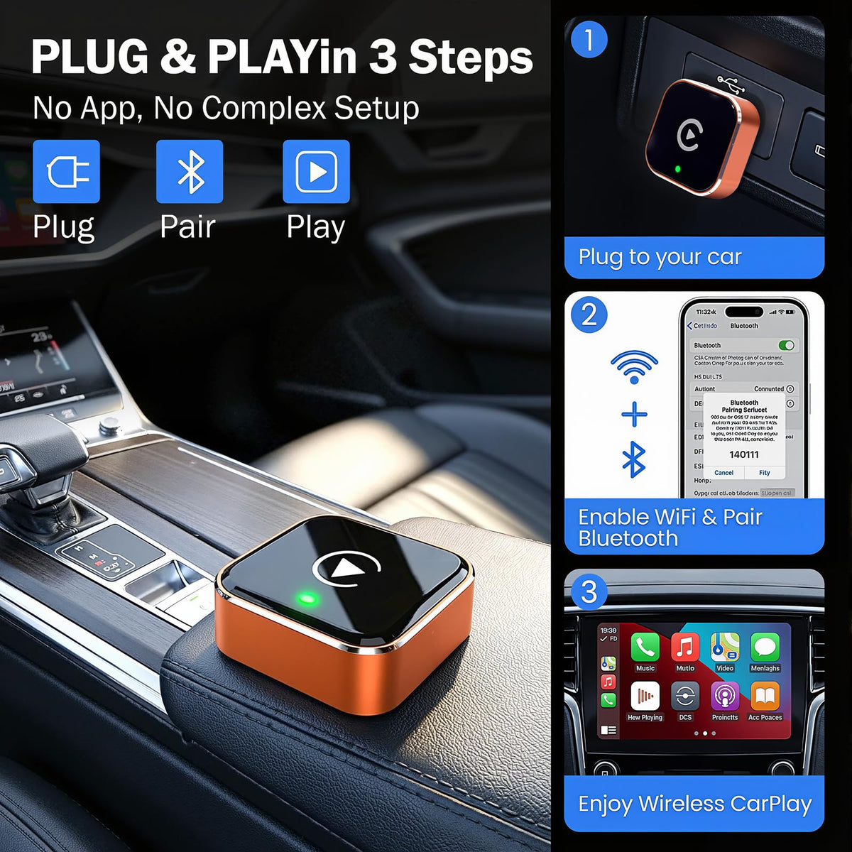 Wireless CarPlay Adapter for iPhone Android Auto Adapter - Gallasys Official Imagery - 7