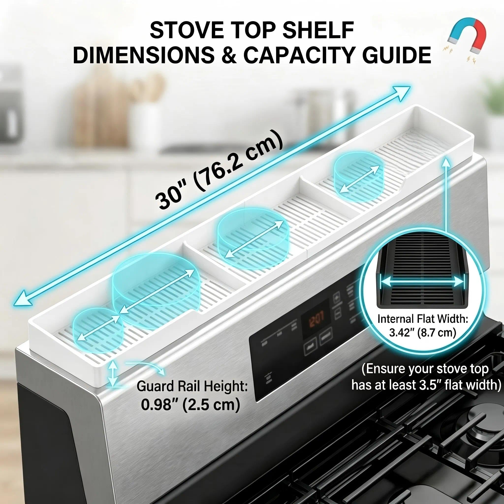AWOKE Stove Top Shelf 30 Inch - Silicone Material Magnetic Shelf - AWOKE Official Product View 2