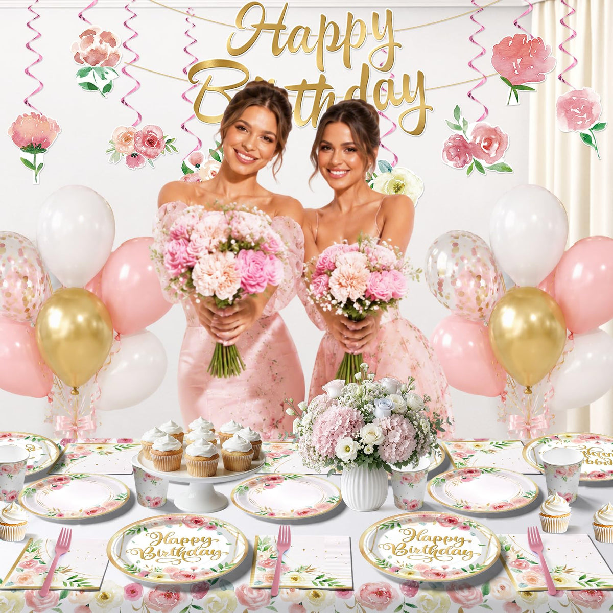 Flower Birthday Decorations Set 12oz Cups Serves 20 Guests - Yingoto Official Imagery - 5
