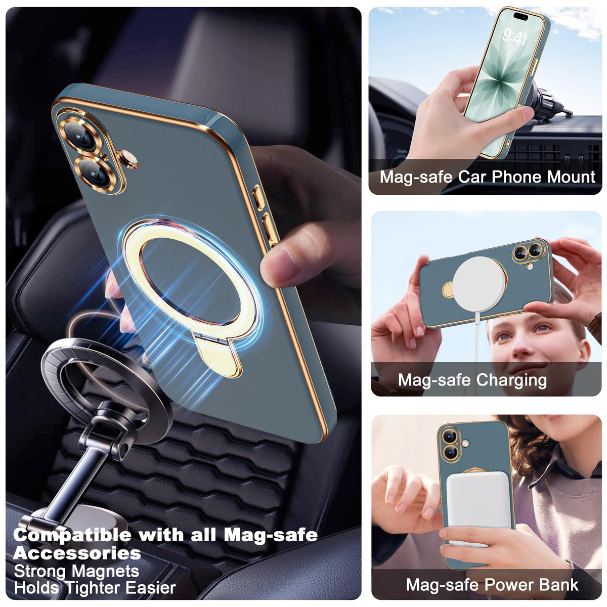 Plating Phone Case for iPhone 17 with Stand 6 3 Grey Blue - ETPESOK Official Imagery - 5