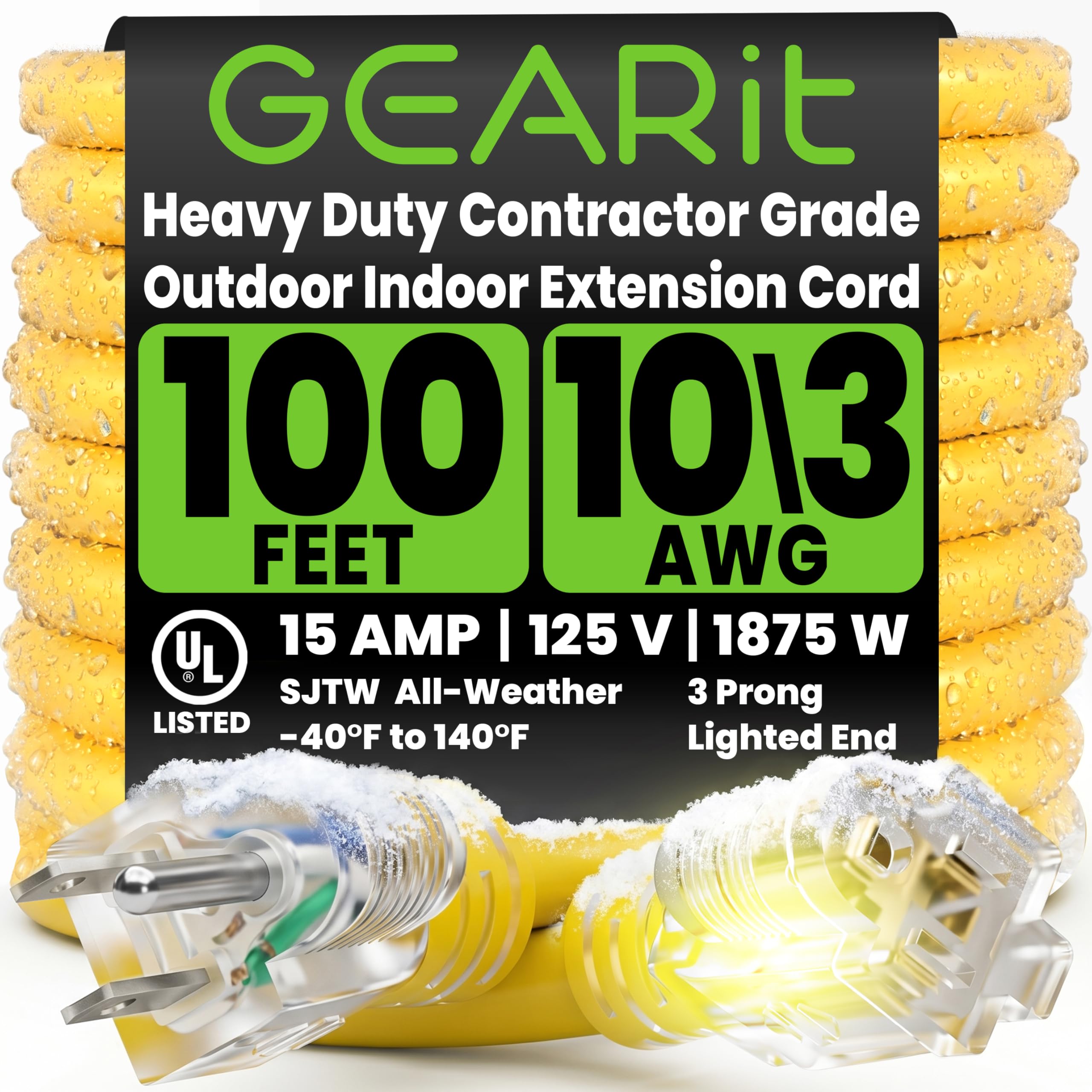 GEARit 100 ft Heavy Duty Outdoor Extension Cord, 10 Gauge 10/3 SJ - GEARit Official Product View 1