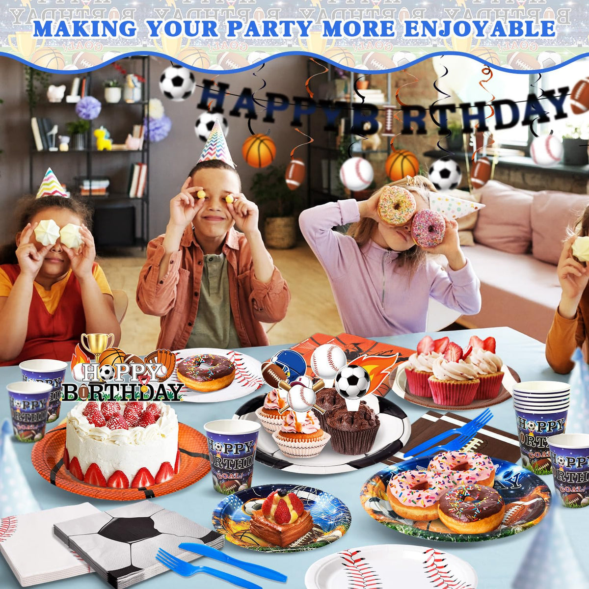 244 Pcs Sports Birthday Party Decorations - Kinovo Official Imagery - 4